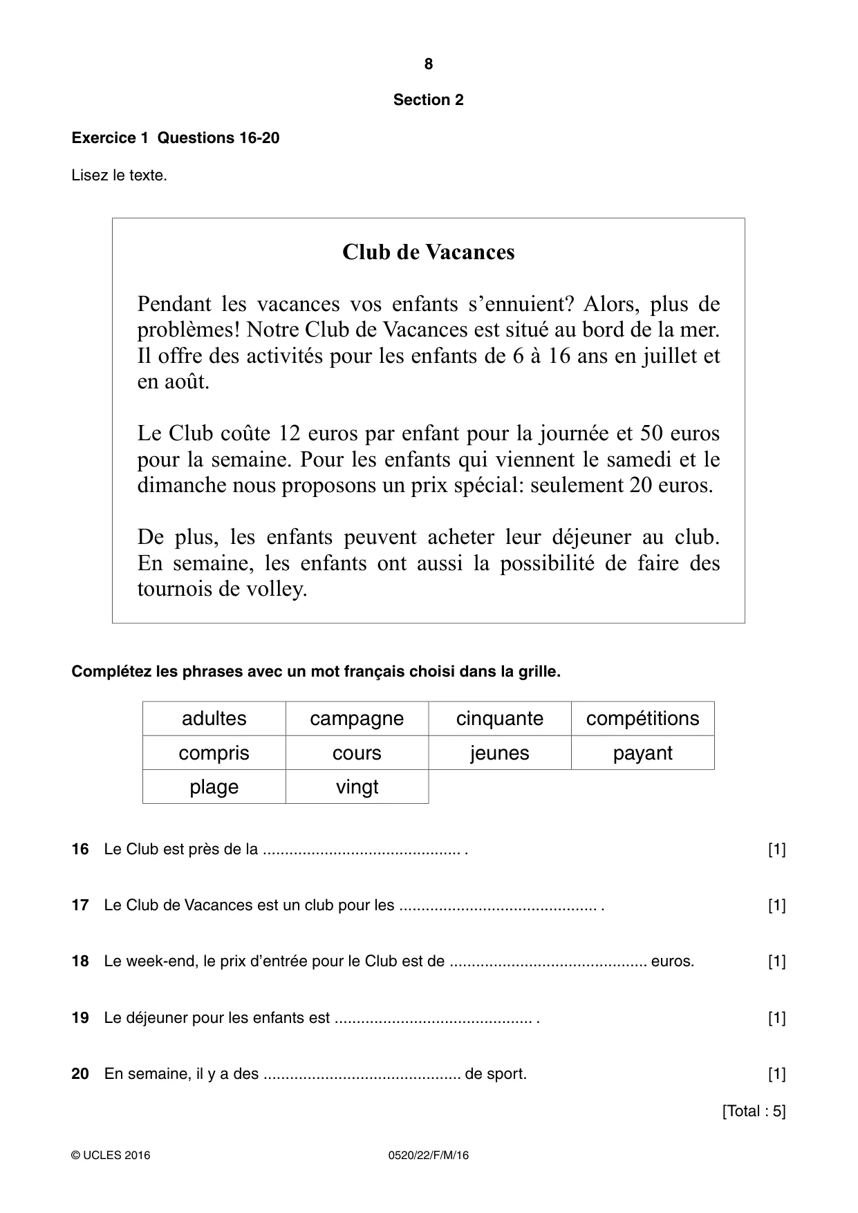 Cambridge IGCSE French - Foreign Language 0520 2016 Feb/March Paper 2 · Variant 2 question paper, page 8 of 16