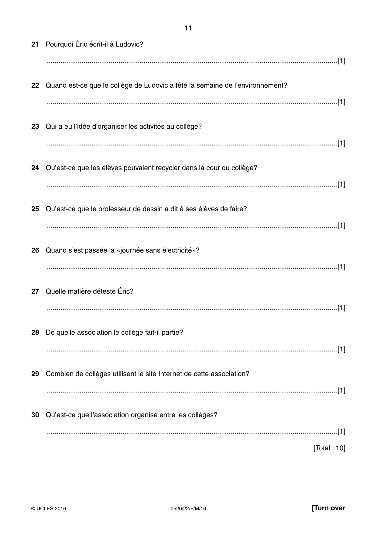 Cambridge IGCSE French - Foreign Language 0520 2016 Feb/March Paper 2 · Variant 2 question paper, page 11 of 16