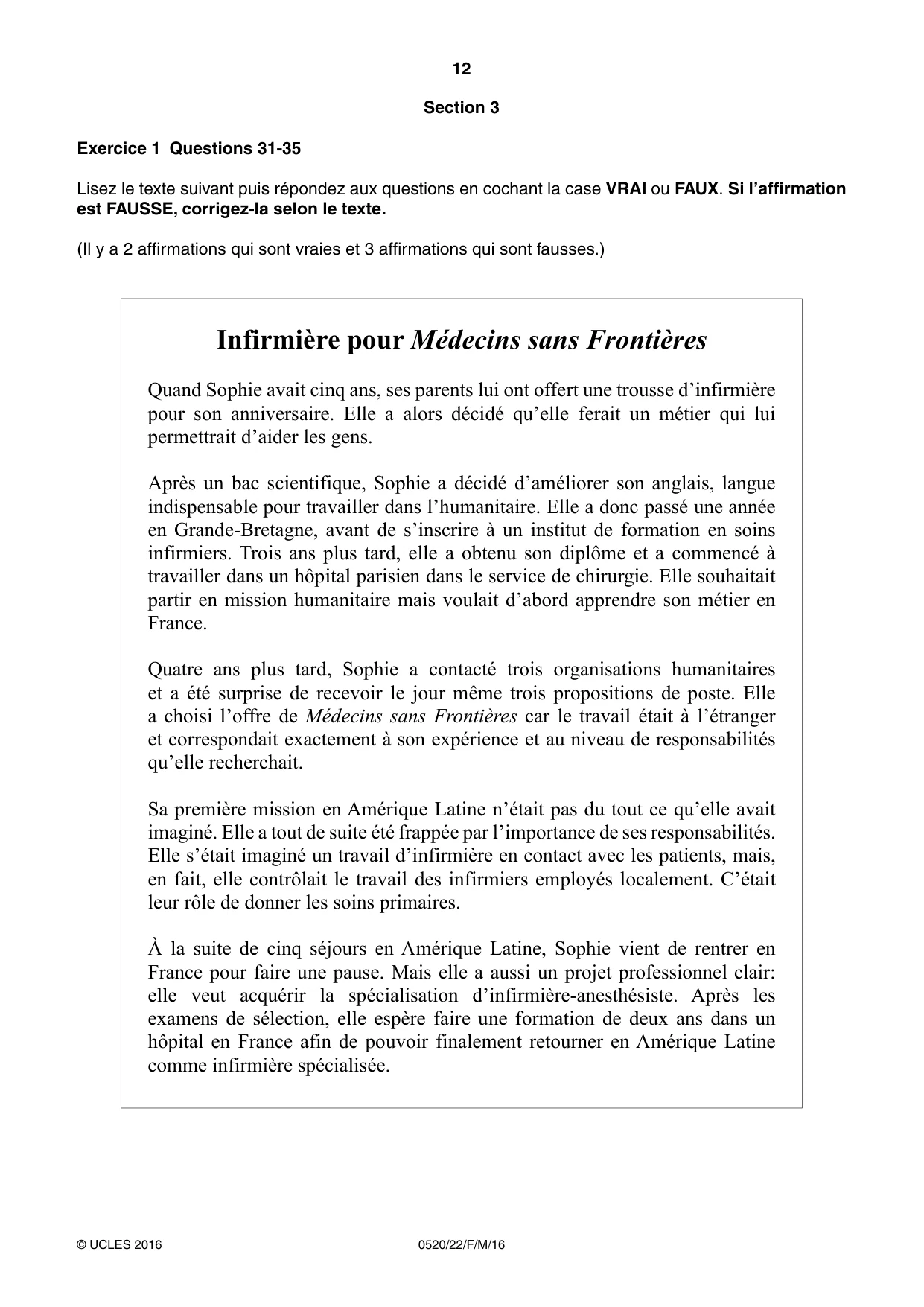 Cambridge IGCSE French - Foreign Language 0520 2016 Feb/March Paper 2 · Variant 2 question paper, page 12 of 16