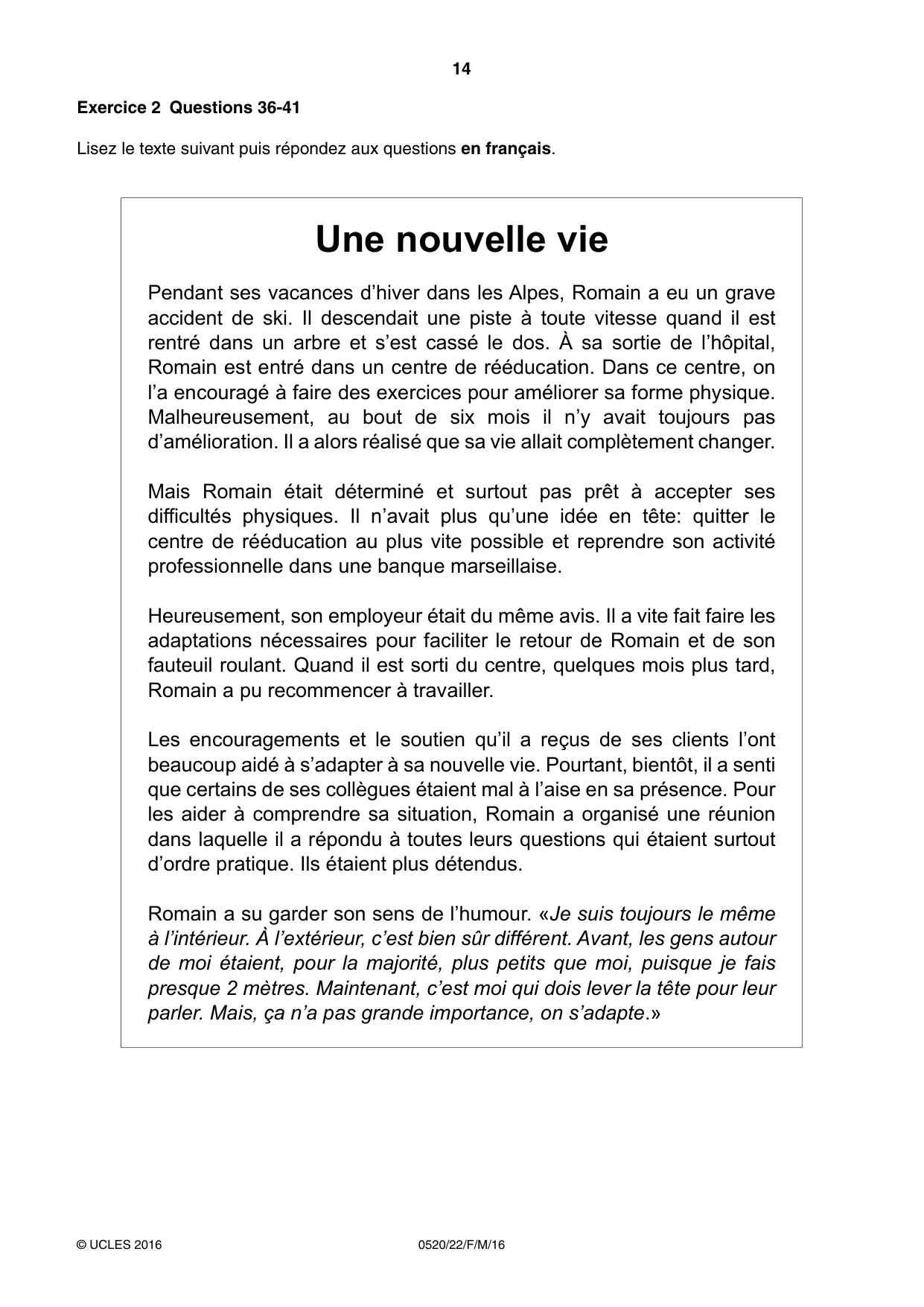 Cambridge IGCSE French - Foreign Language 0520 2016 Feb/March Paper 2 · Variant 2 question paper, page 14 of 16