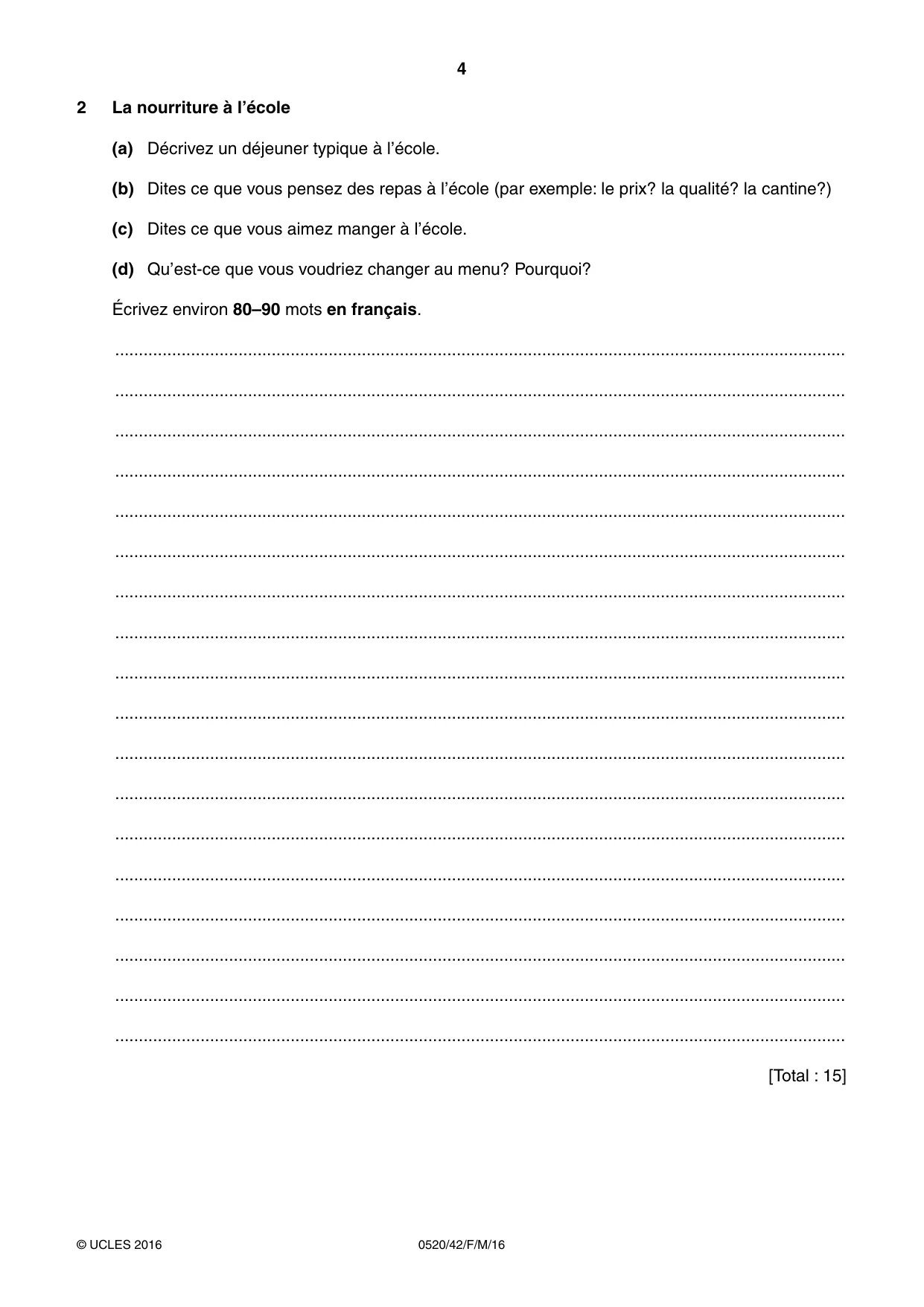 Cambridge IGCSE French - Foreign Language 0520 2016 Feb/March Paper 4 · Variant 2 question paper, page 4 of 8