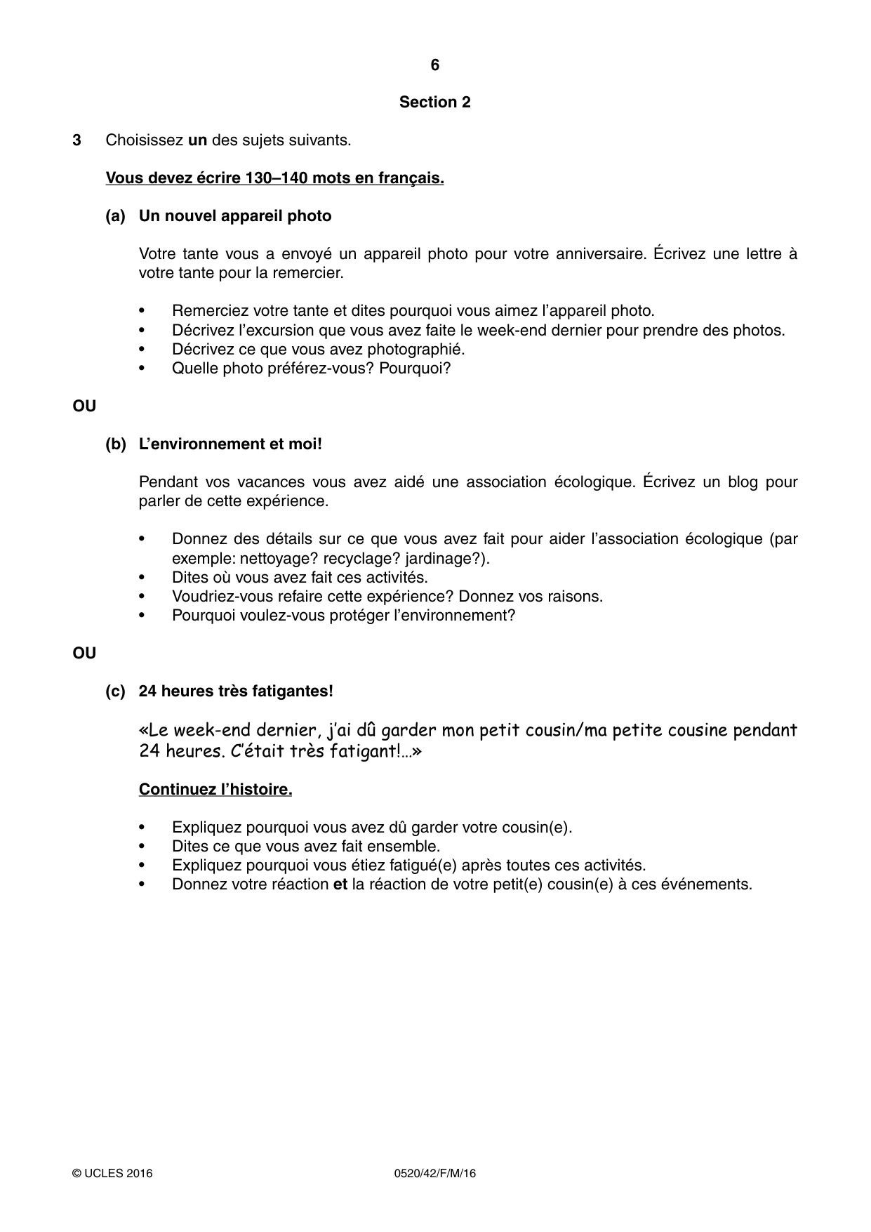 Cambridge IGCSE French - Foreign Language 0520 2016 Feb/March Paper 4 · Variant 2 question paper, page 6 of 8