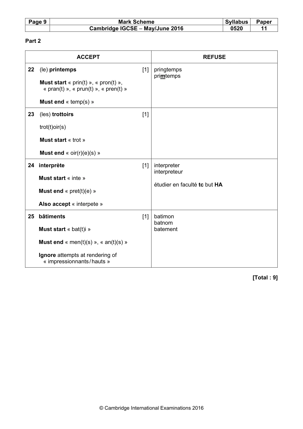 Mark scheme, page 9 of 12