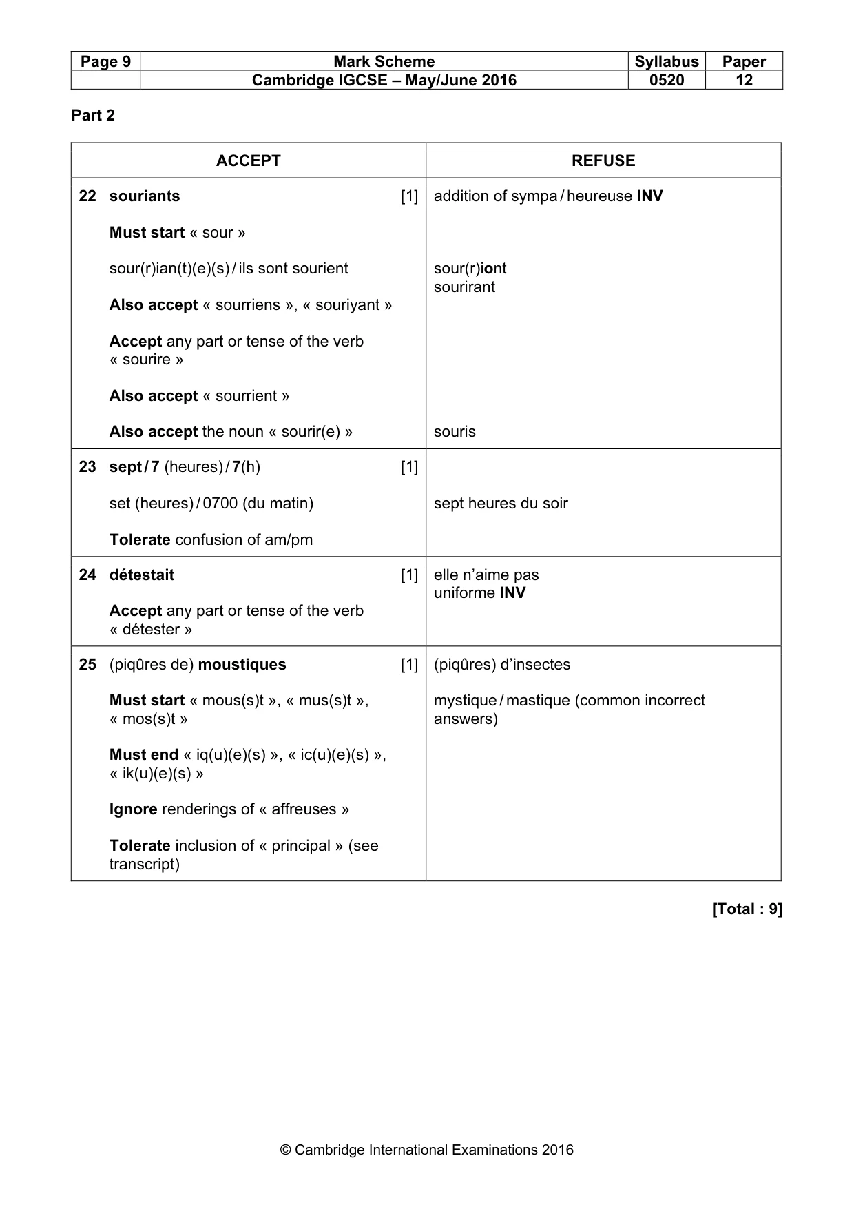 Mark scheme, page 9 of 11