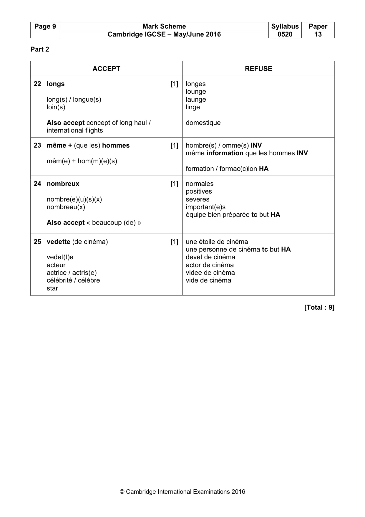Mark scheme, page 9 of 11