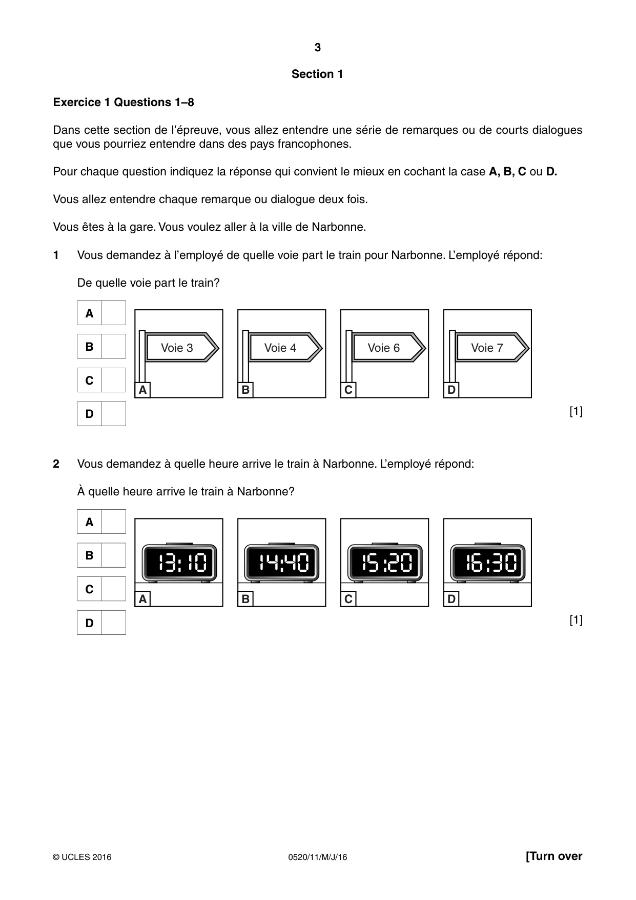 Cambridge IGCSE French - Foreign Language 0520 2016 May/June Paper 1 · Variant 1 question paper, page 3 of 12