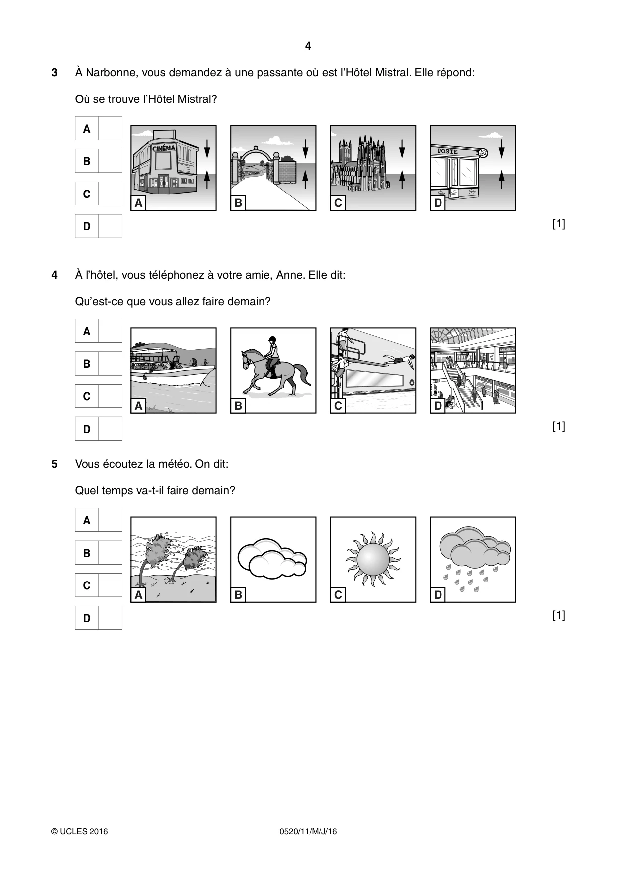 Cambridge IGCSE French - Foreign Language 0520 2016 May/June Paper 1 · Variant 1 question paper, page 4 of 12