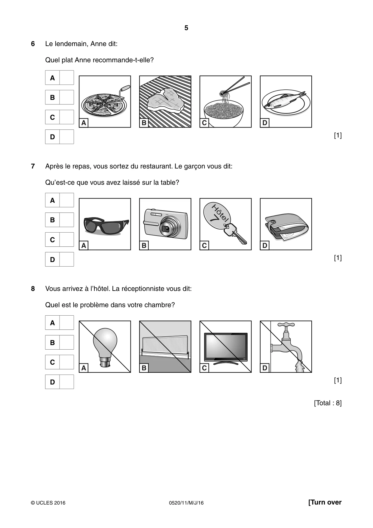 Cambridge IGCSE French - Foreign Language 0520 2016 May/June Paper 1 · Variant 1 question paper, page 5 of 12
