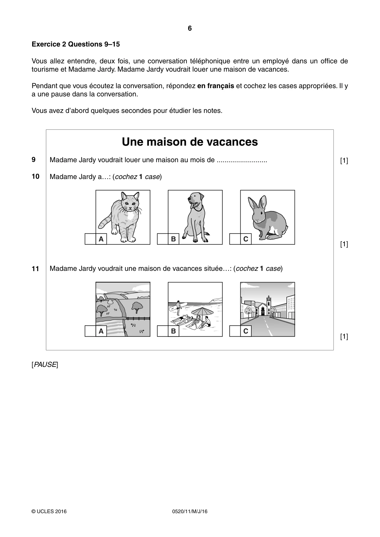 Cambridge IGCSE French - Foreign Language 0520 2016 May/June Paper 1 · Variant 1 question paper, page 6 of 12