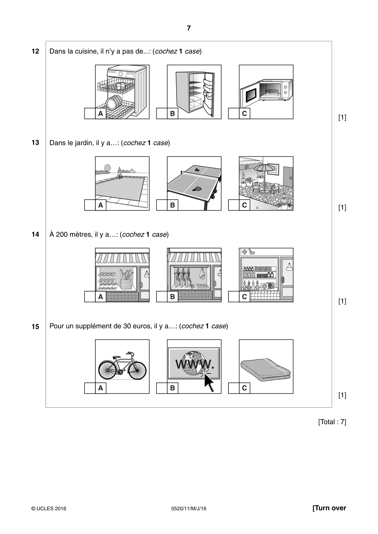 Cambridge IGCSE French - Foreign Language 0520 2016 May/June Paper 1 · Variant 1 question paper, page 7 of 12