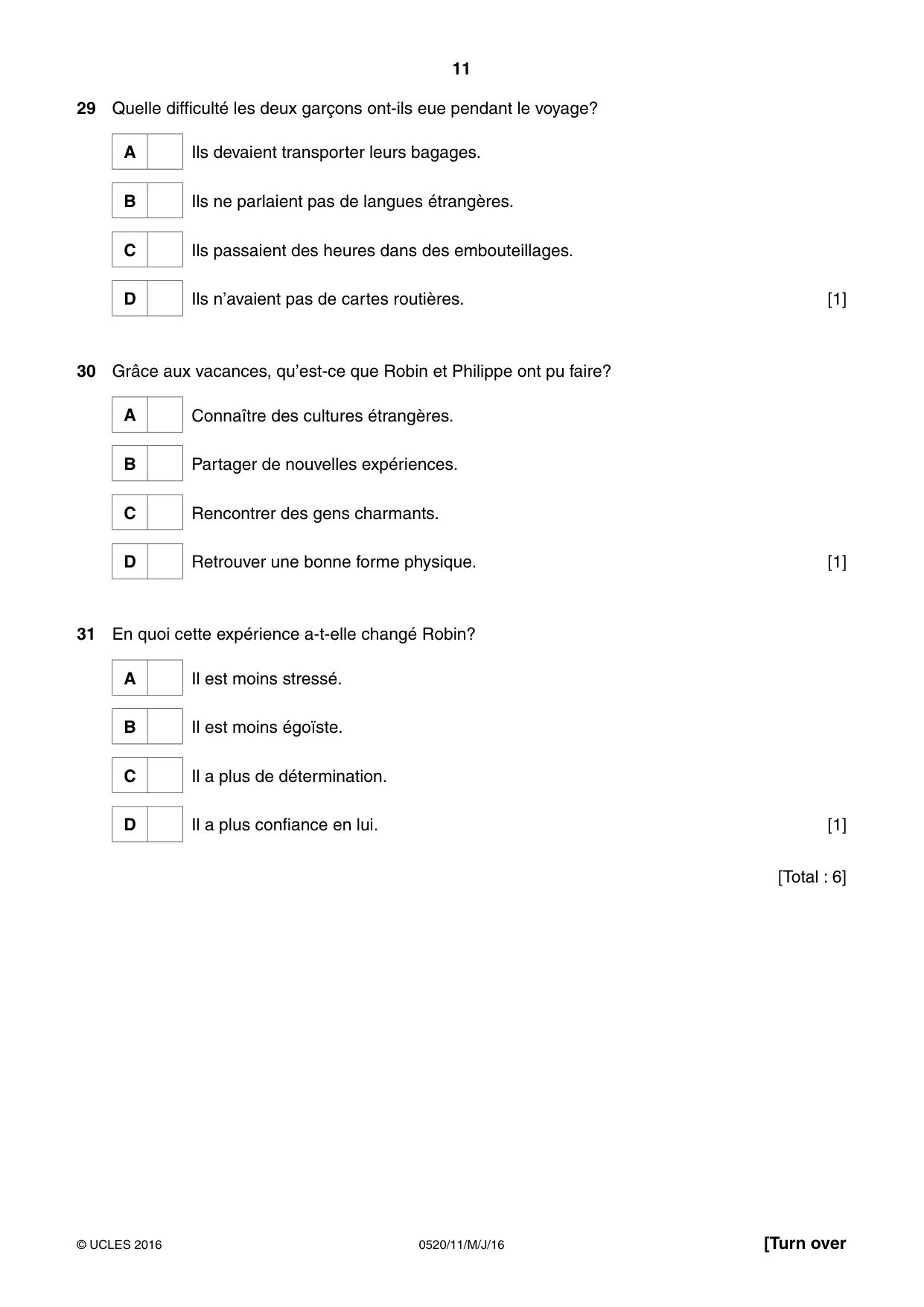Cambridge IGCSE French - Foreign Language 0520 2016 May/June Paper 1 · Variant 1 question paper, page 11 of 12
