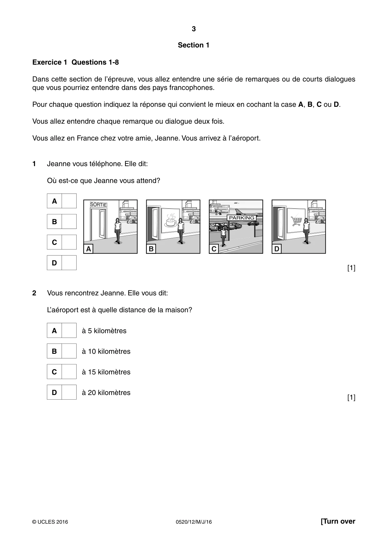 Cambridge IGCSE French - Foreign Language 0520 2016 May/June Paper 1 · Variant 2 question paper, page 3 of 12