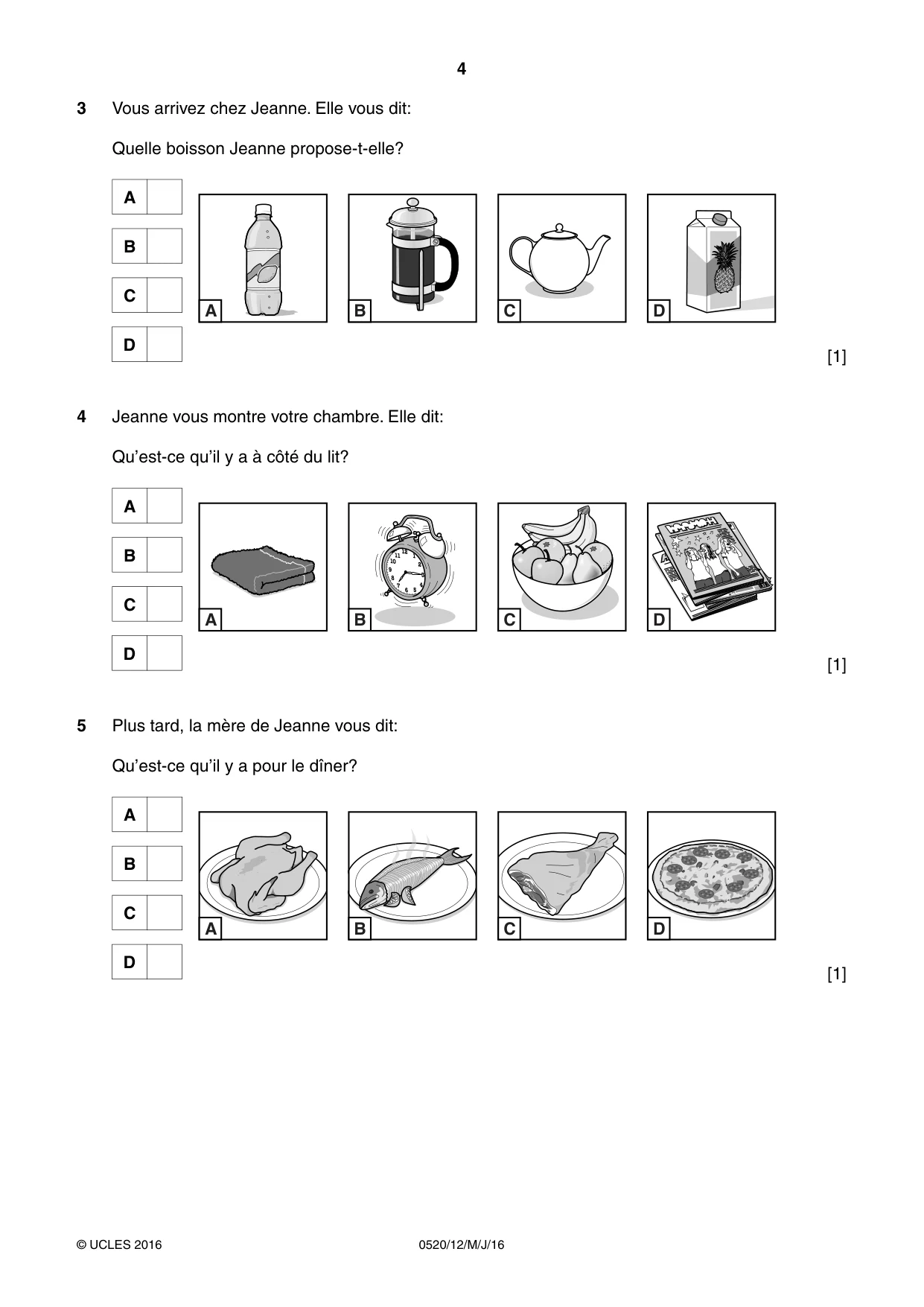 Cambridge IGCSE French - Foreign Language 0520 2016 May/June Paper 1 · Variant 2 question paper, page 4 of 12