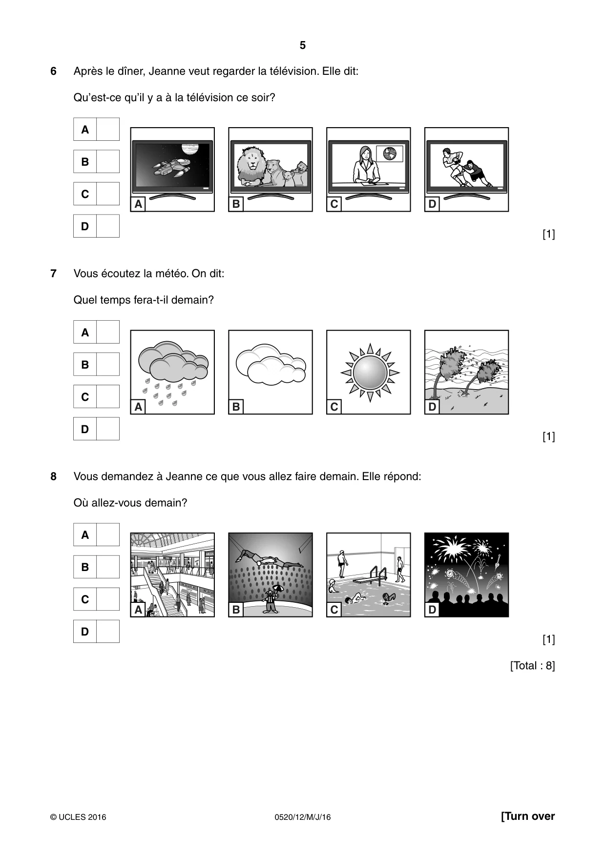Cambridge IGCSE French - Foreign Language 0520 2016 May/June Paper 1 · Variant 2 question paper, page 5 of 12