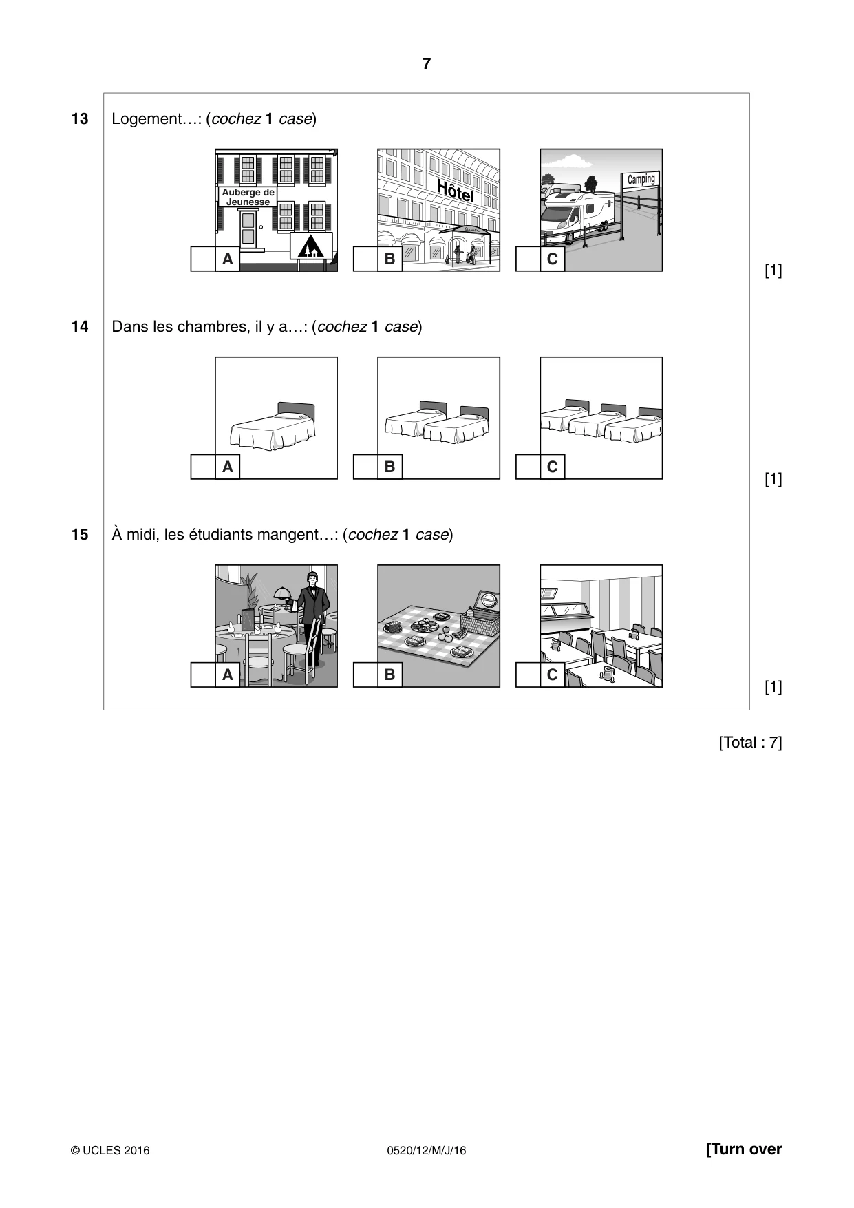 Cambridge IGCSE French - Foreign Language 0520 2016 May/June Paper 1 · Variant 2 question paper, page 7 of 12