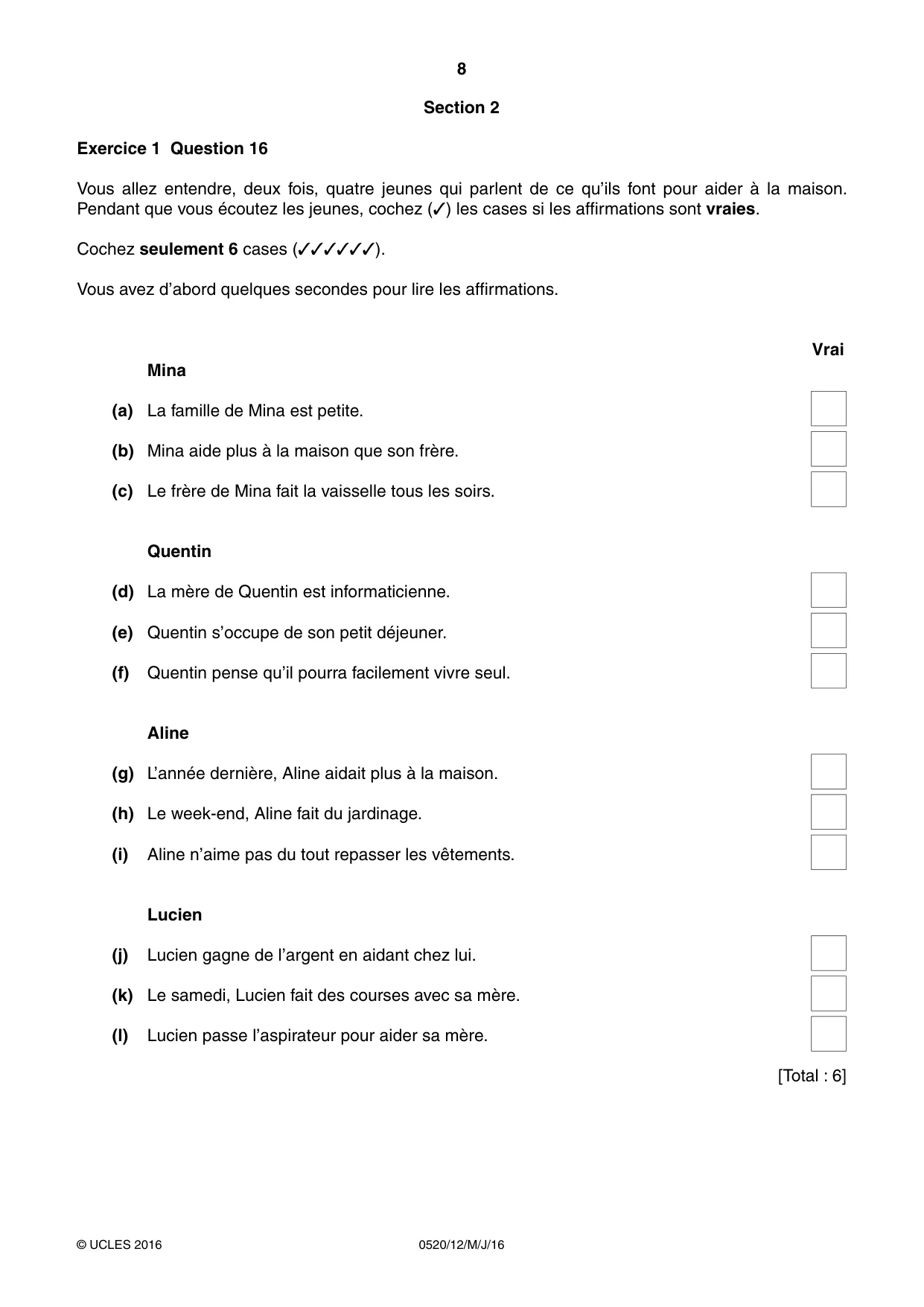 Cambridge IGCSE French - Foreign Language 0520 2016 May/June Paper 1 · Variant 2 question paper, page 8 of 12