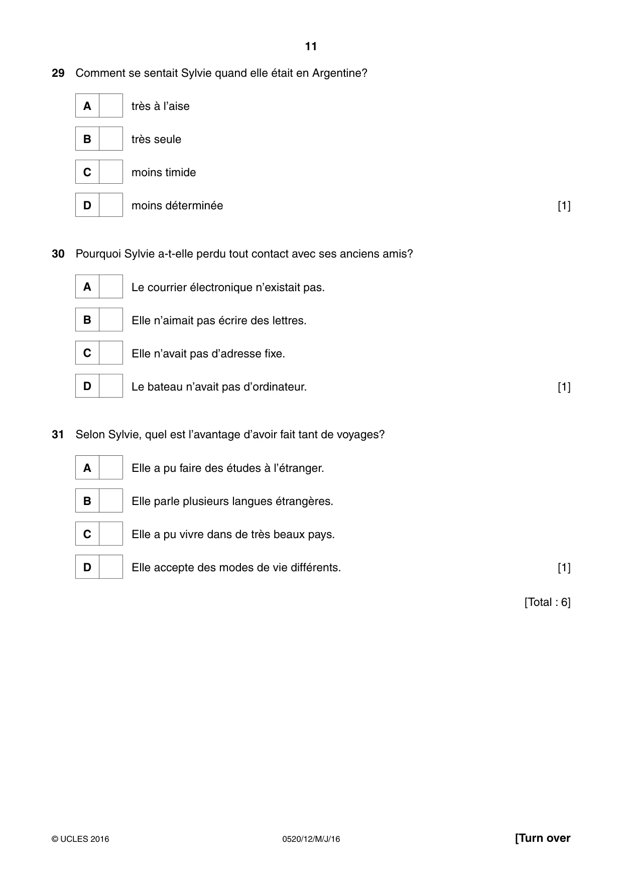 Cambridge IGCSE French - Foreign Language 0520 2016 May/June Paper 1 · Variant 2 question paper, page 11 of 12