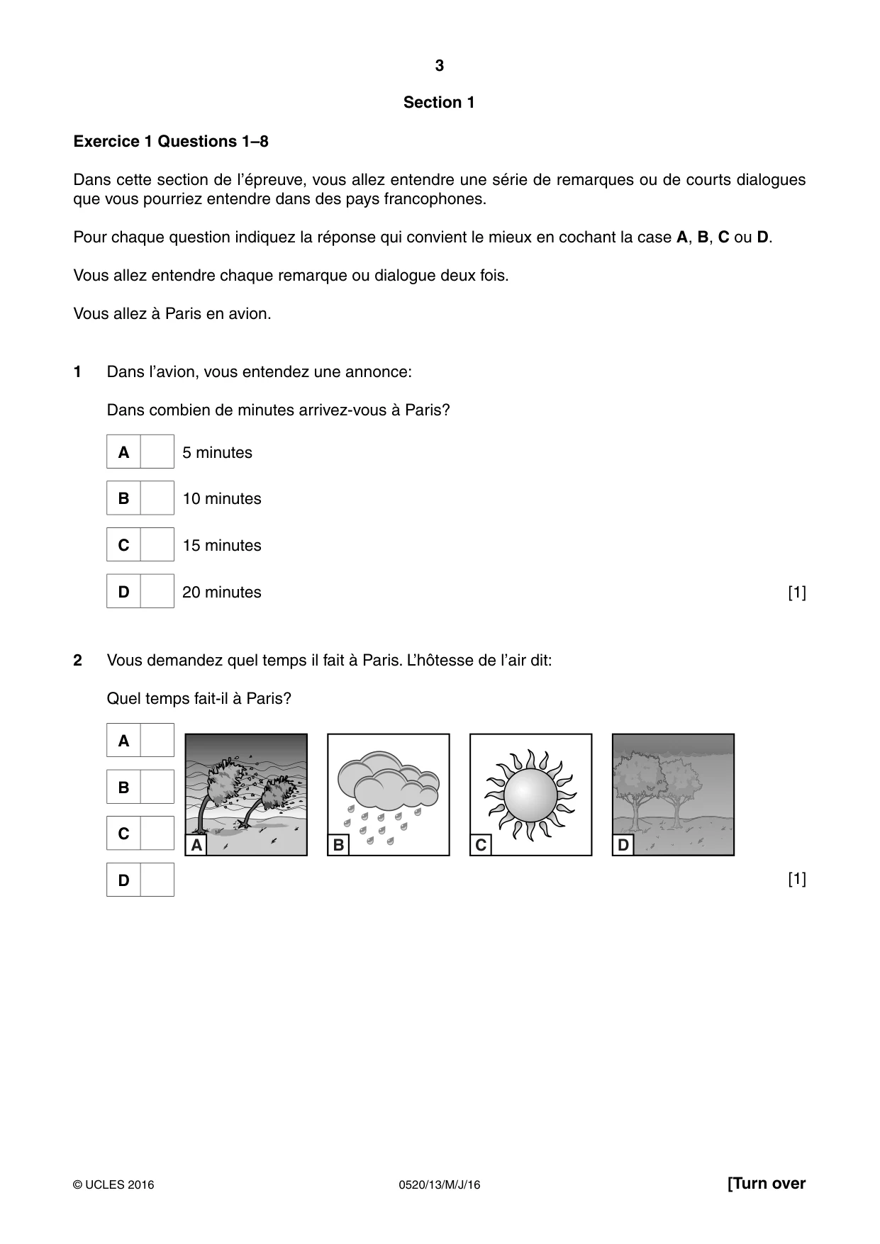 Cambridge IGCSE French - Foreign Language 0520 2016 May/June Paper 1 · Variant 3 question paper, page 3 of 12