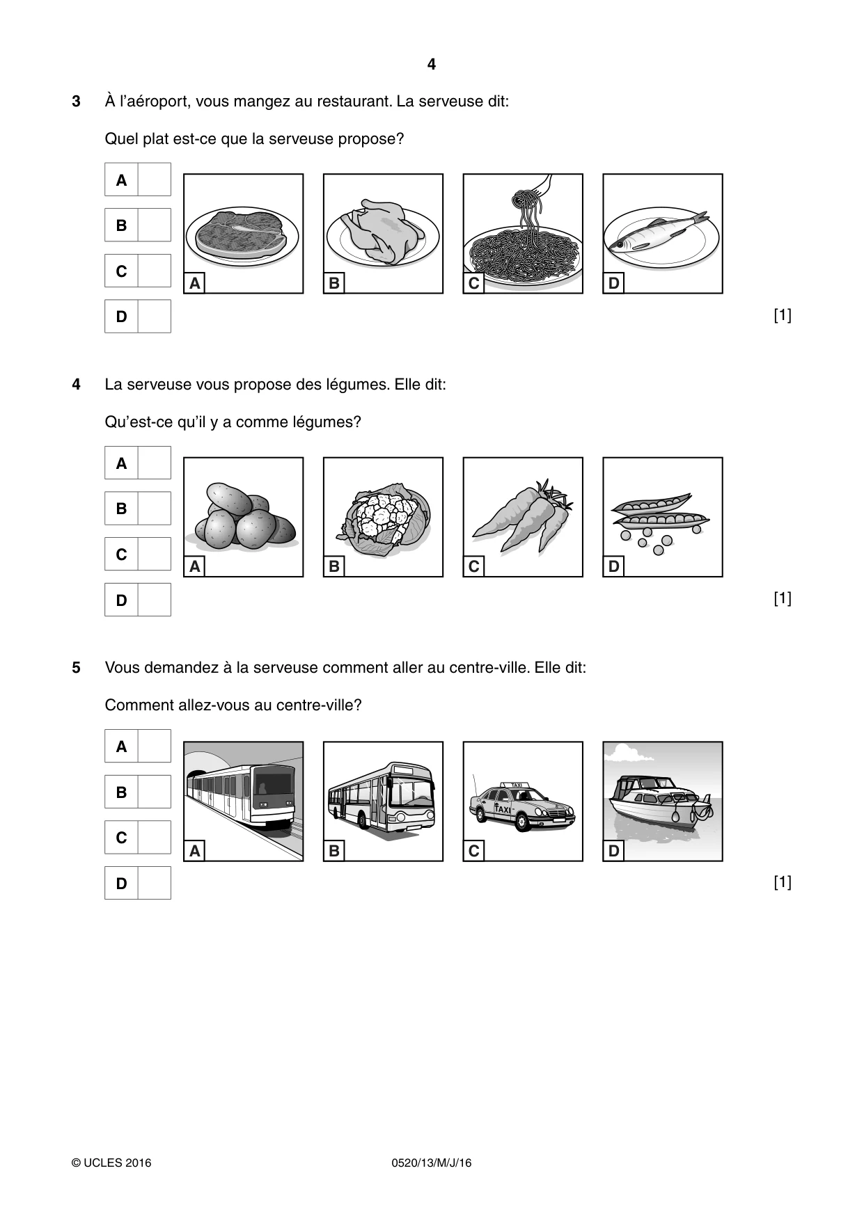 Cambridge IGCSE French - Foreign Language 0520 2016 May/June Paper 1 · Variant 3 question paper, page 4 of 12