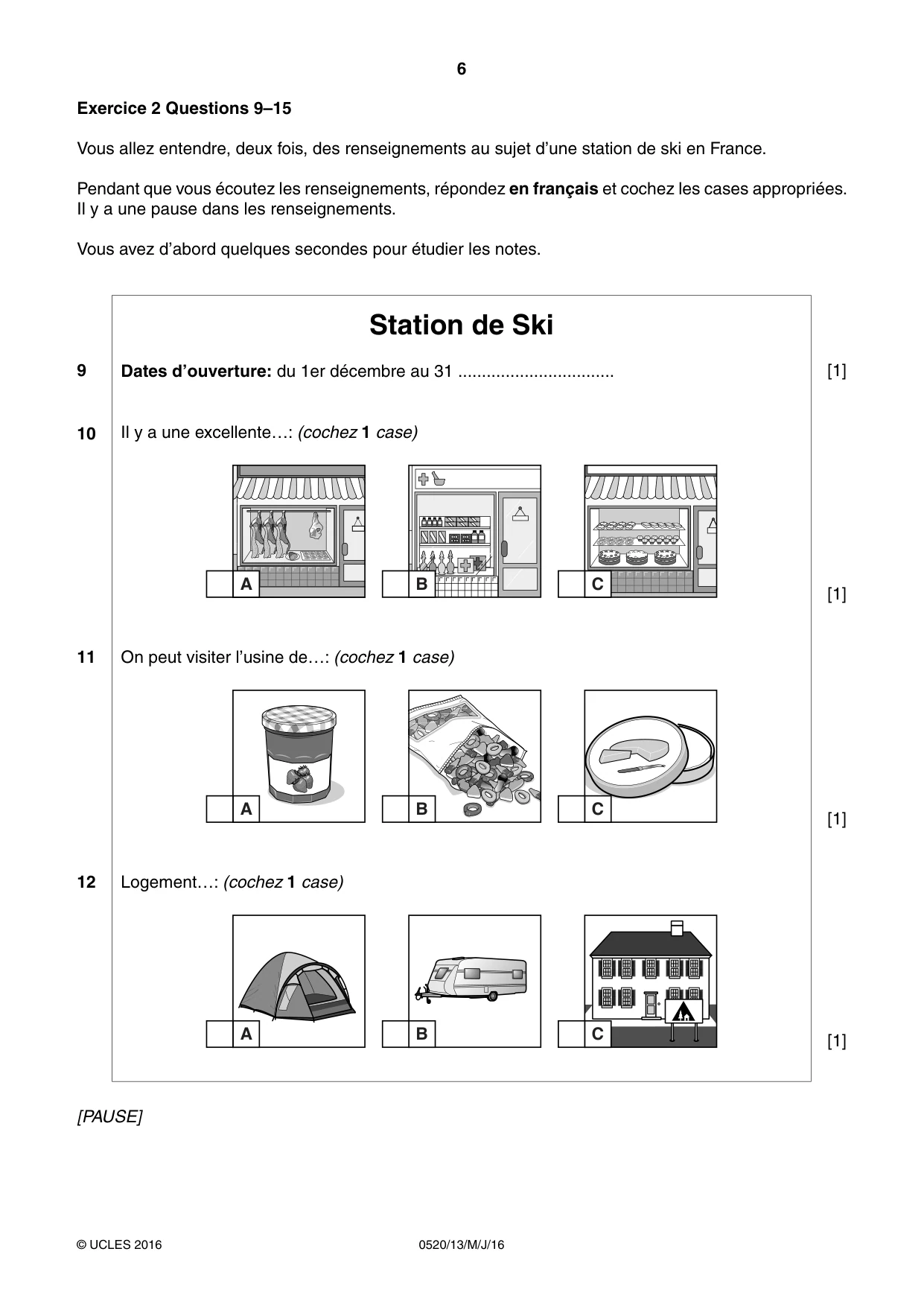 Cambridge IGCSE French - Foreign Language 0520 2016 May/June Paper 1 · Variant 3 question paper, page 6 of 12