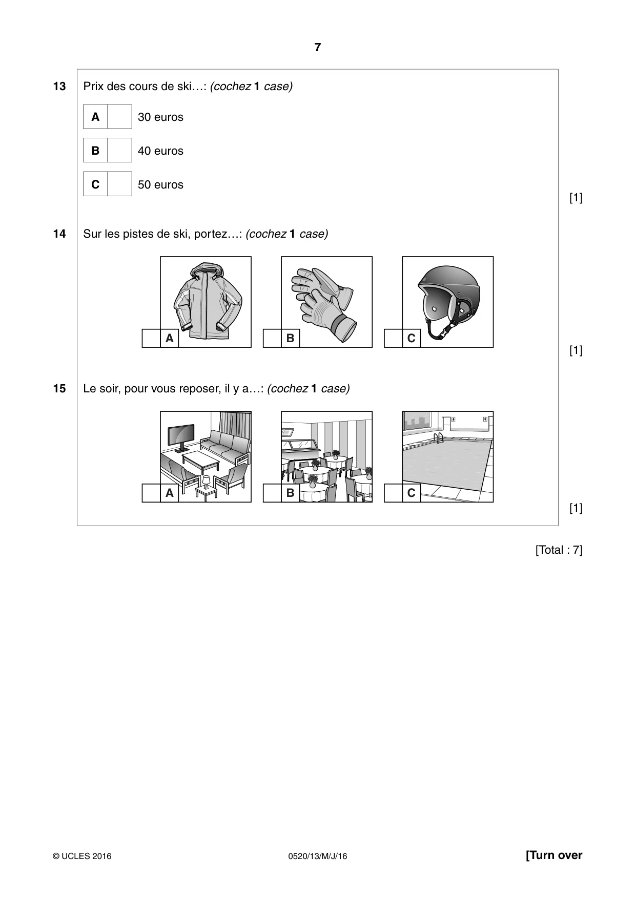 Cambridge IGCSE French - Foreign Language 0520 2016 May/June Paper 1 · Variant 3 question paper, page 7 of 12