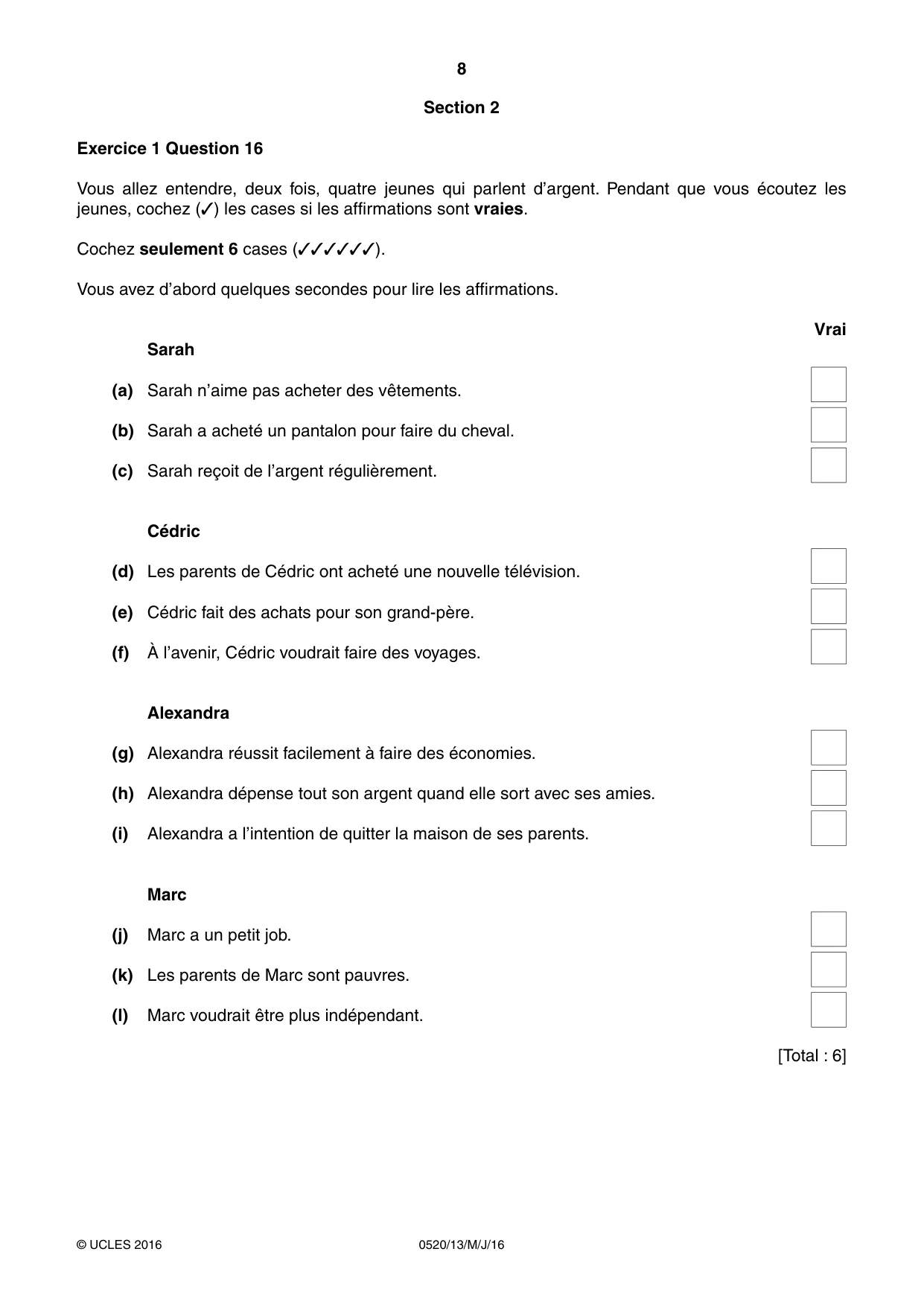 Cambridge IGCSE French - Foreign Language 0520 2016 May/June Paper 1 · Variant 3 question paper, page 8 of 12