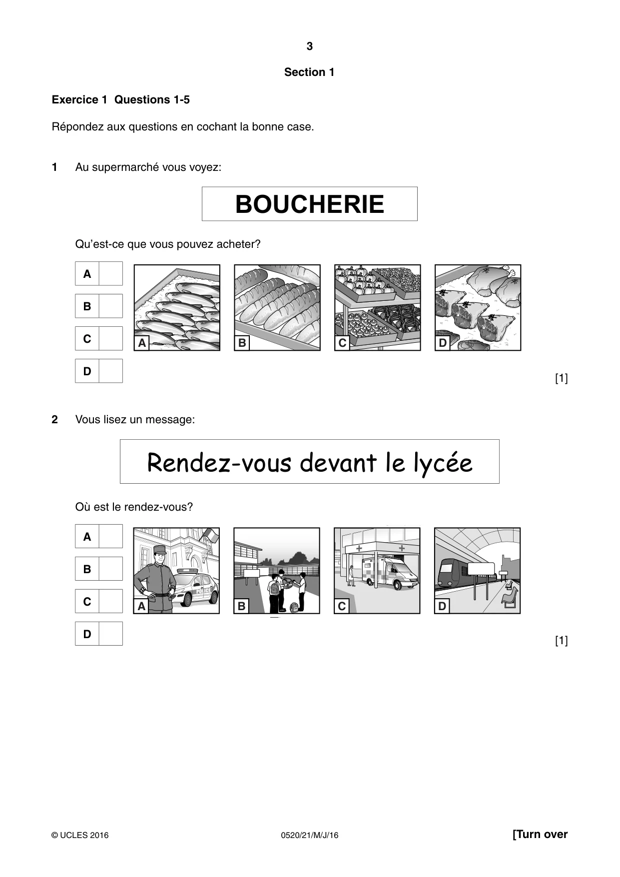 Cambridge IGCSE French - Foreign Language 0520 2016 May/June Paper 2 · Variant 1 question paper, page 3 of 16