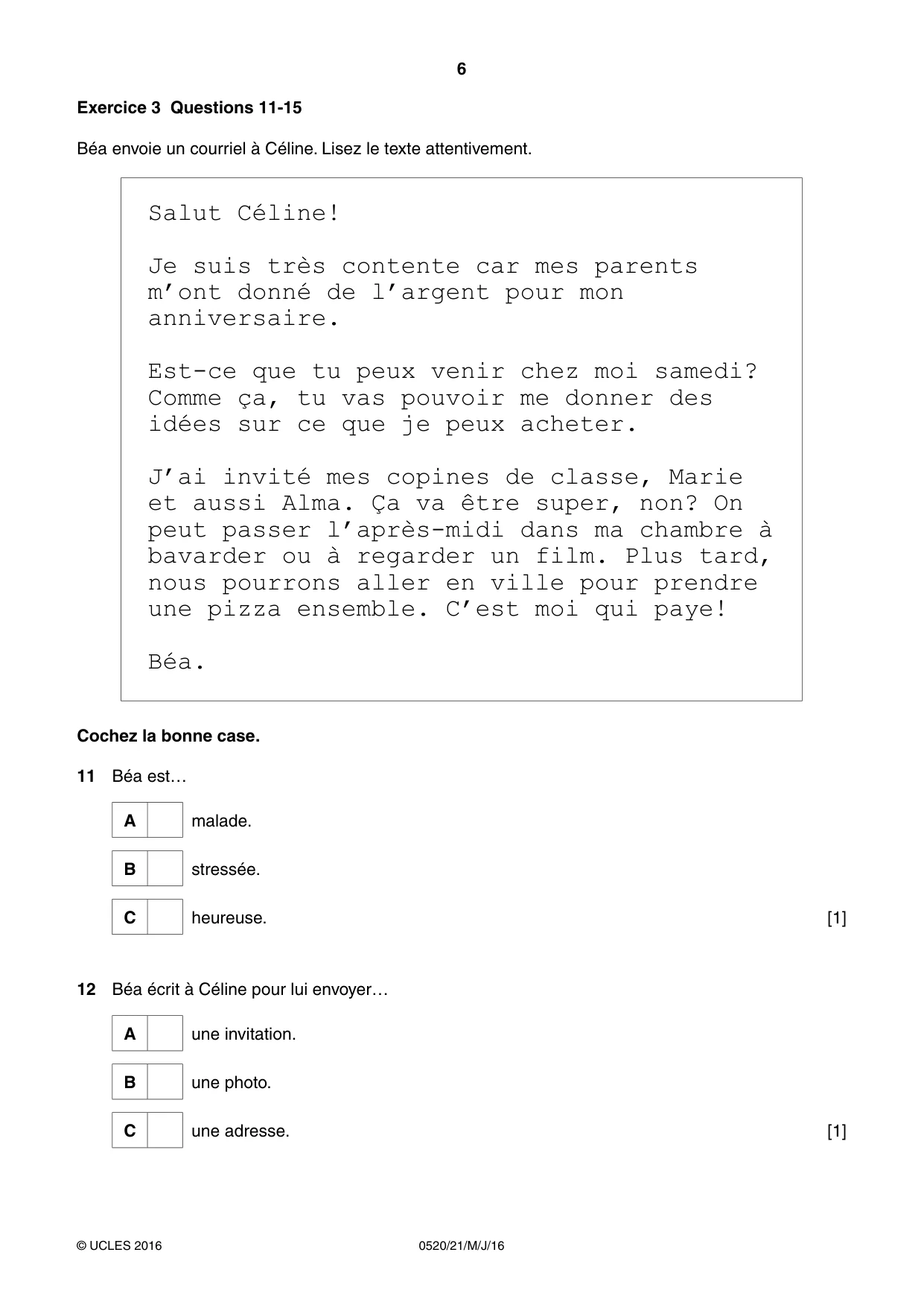 Cambridge IGCSE French - Foreign Language 0520 2016 May/June Paper 2 · Variant 1 question paper, page 6 of 16