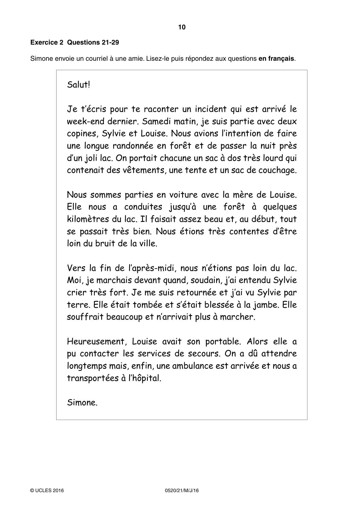 Cambridge IGCSE French - Foreign Language 0520 2016 May/June Paper 2 · Variant 1 question paper, page 10 of 16