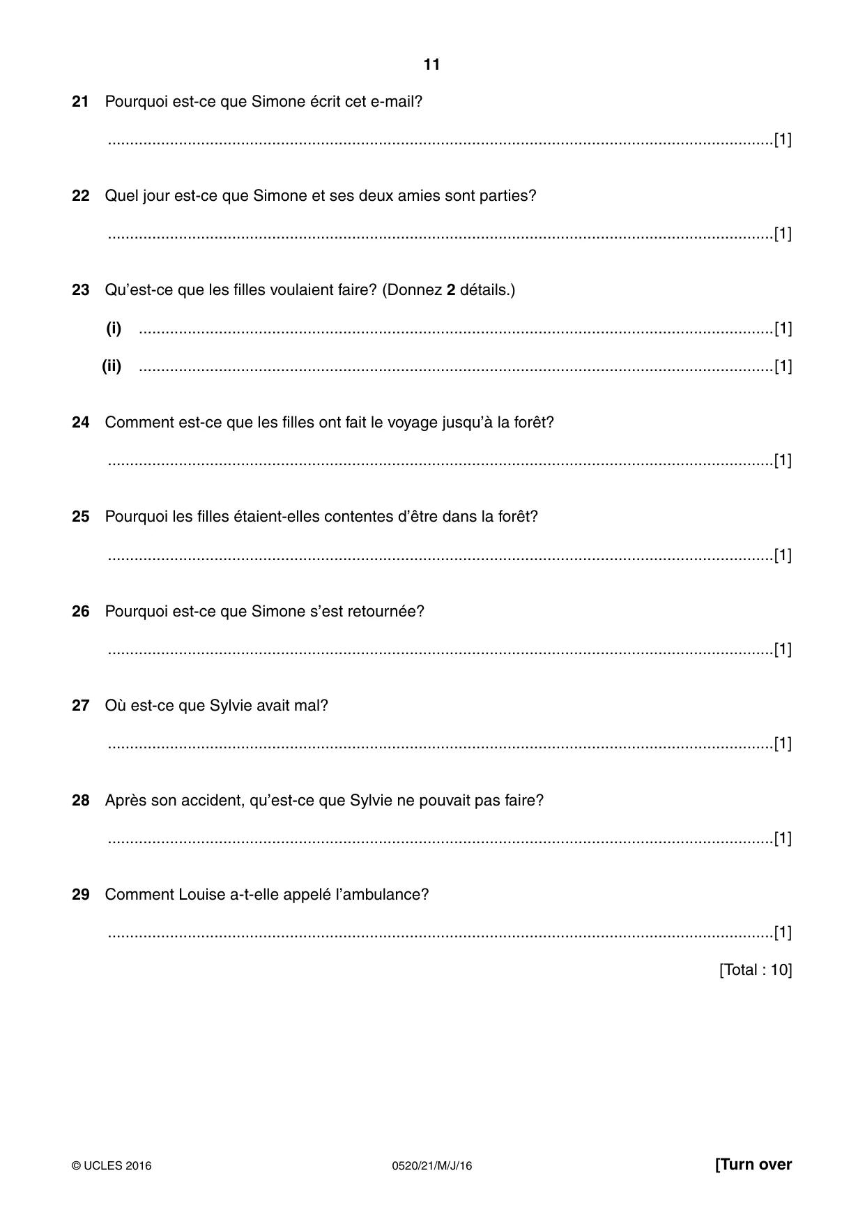 Cambridge IGCSE French - Foreign Language 0520 2016 May/June Paper 2 · Variant 1 question paper, page 11 of 16