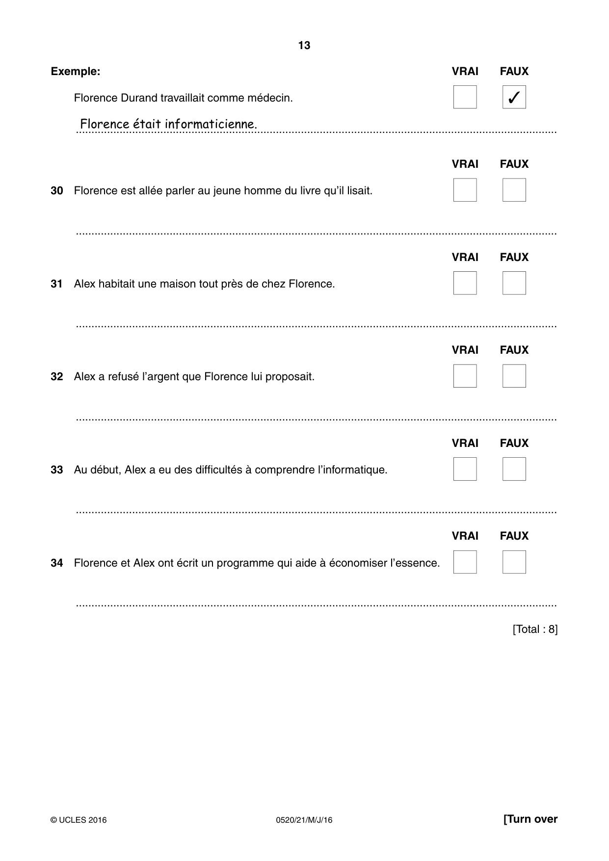 Cambridge IGCSE French - Foreign Language 0520 2016 May/June Paper 2 · Variant 1 question paper, page 13 of 16