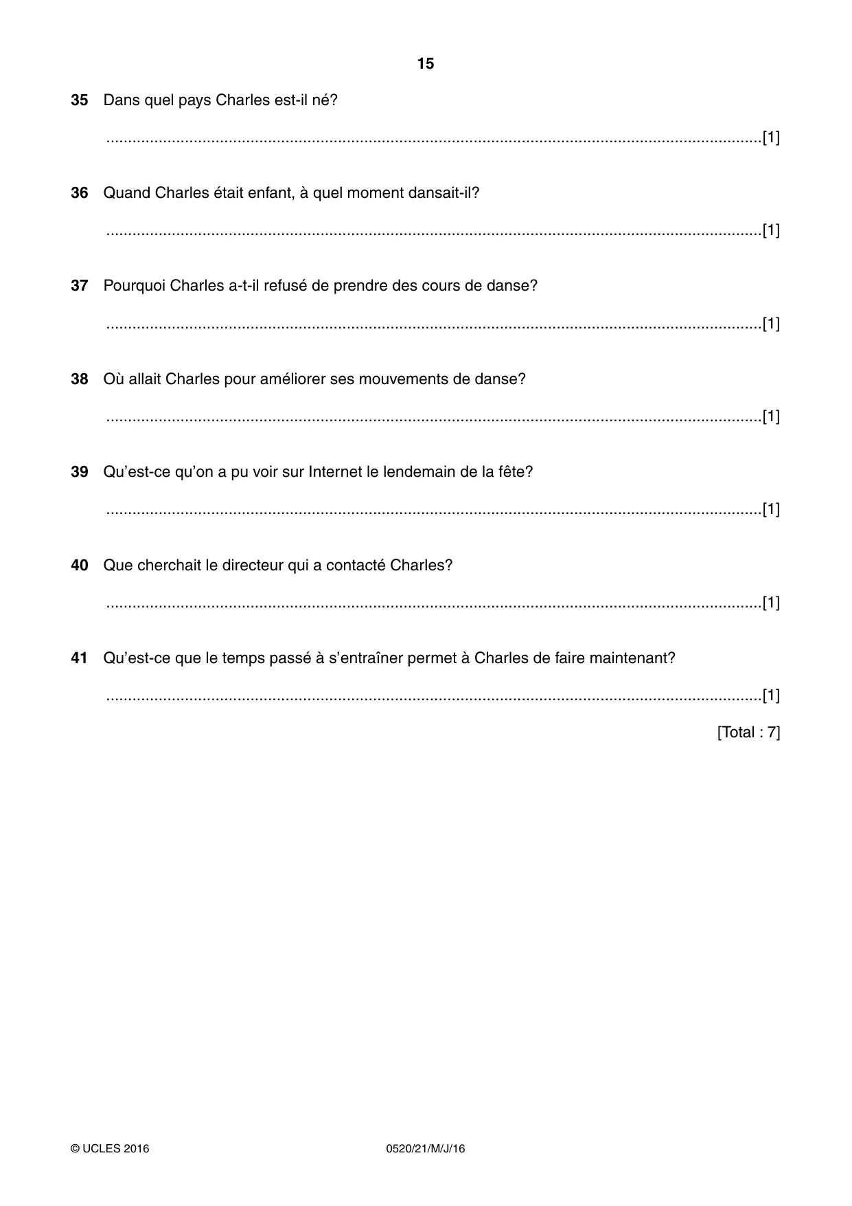 Cambridge IGCSE French - Foreign Language 0520 2016 May/June Paper 2 · Variant 1 question paper, page 15 of 16