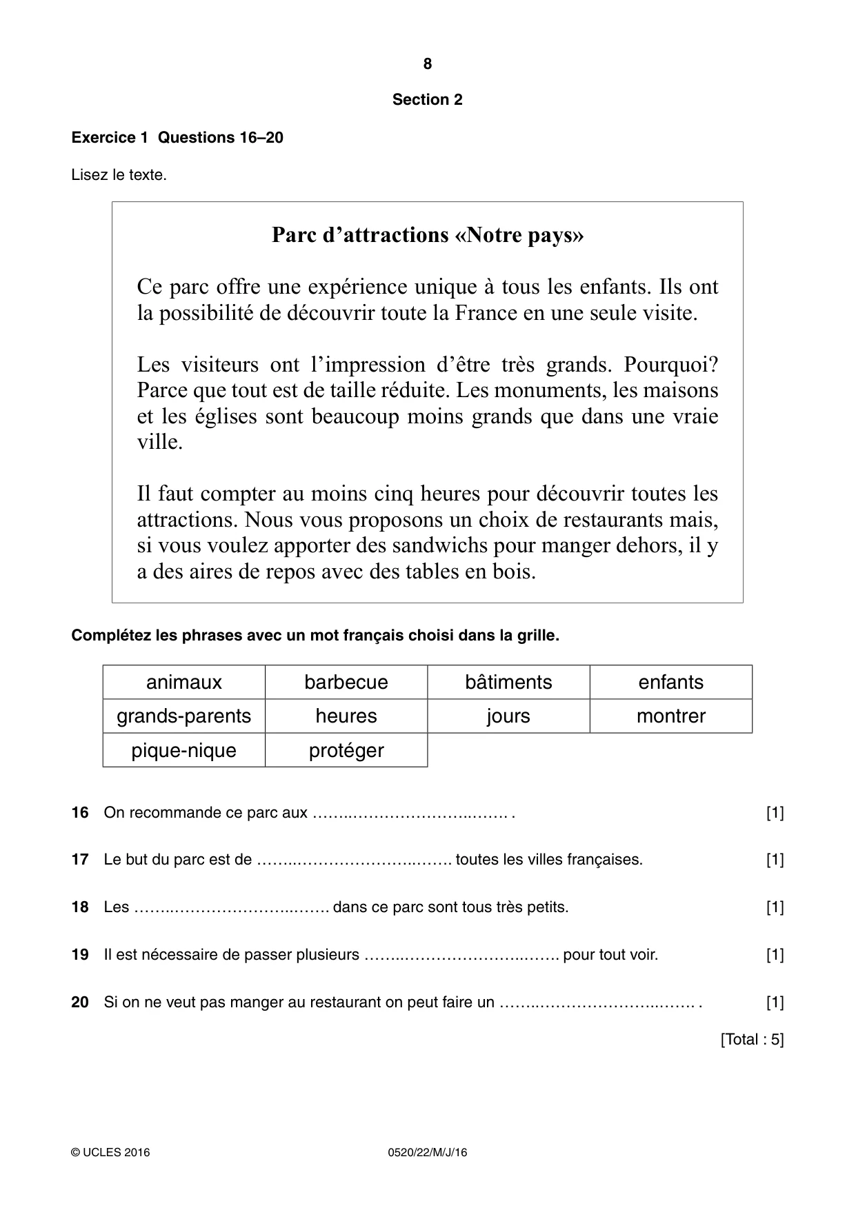Cambridge IGCSE French - Foreign Language 0520 2016 May/June Paper 2 · Variant 2 question paper, page 8 of 16