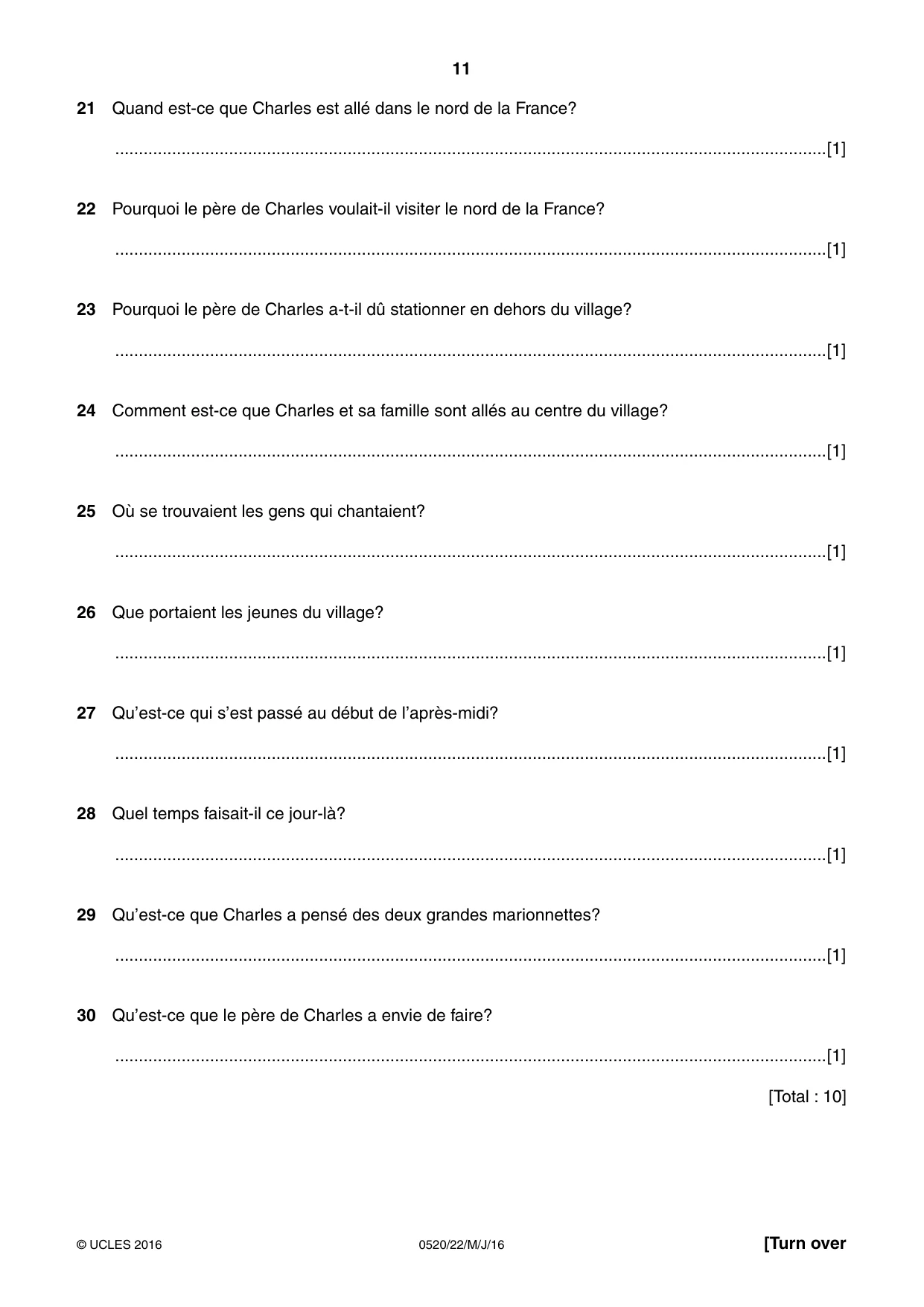 Cambridge IGCSE French - Foreign Language 0520 2016 May/June Paper 2 · Variant 2 question paper, page 11 of 16