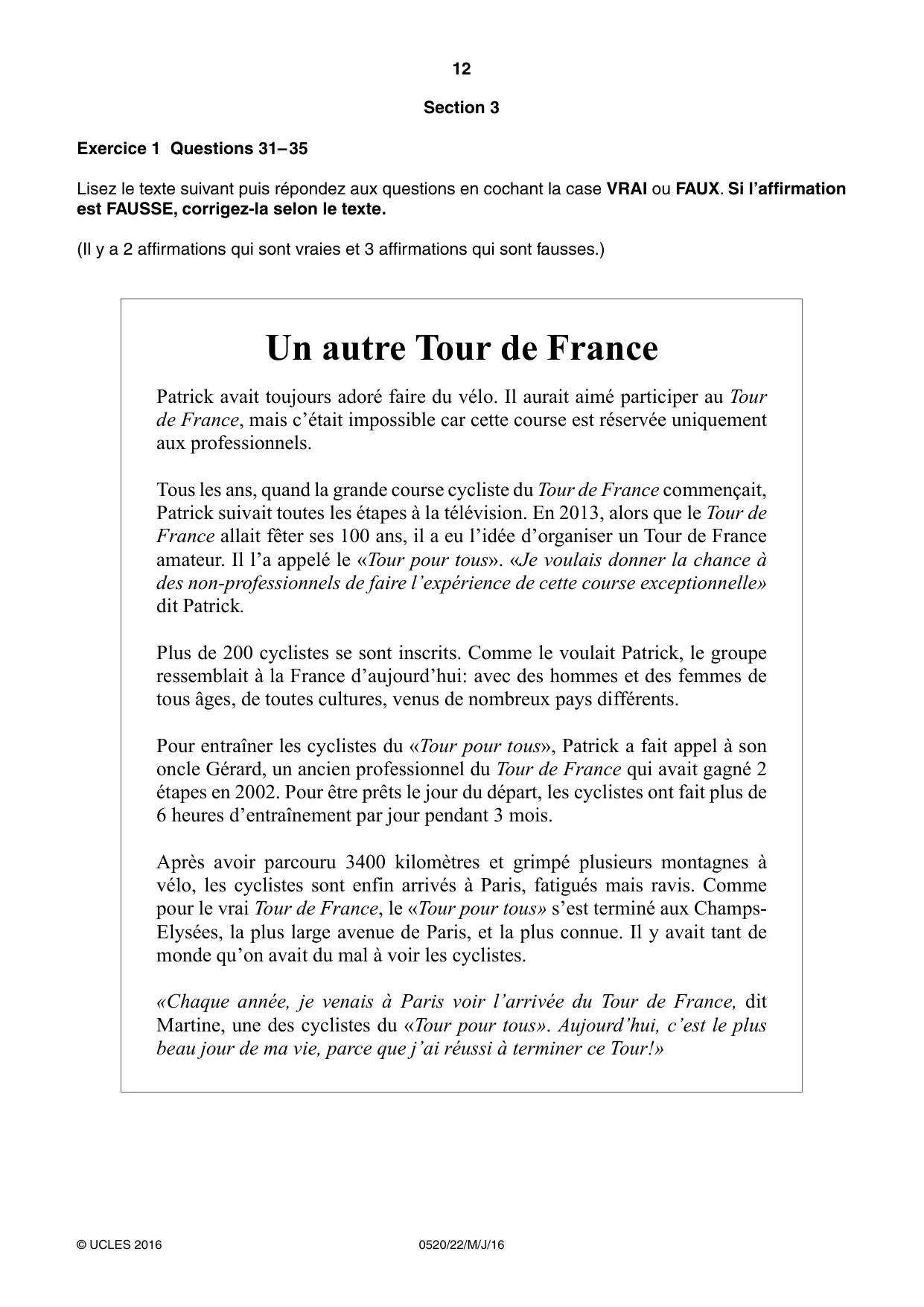 Cambridge IGCSE French - Foreign Language 0520 2016 May/June Paper 2 · Variant 2 question paper, page 12 of 16