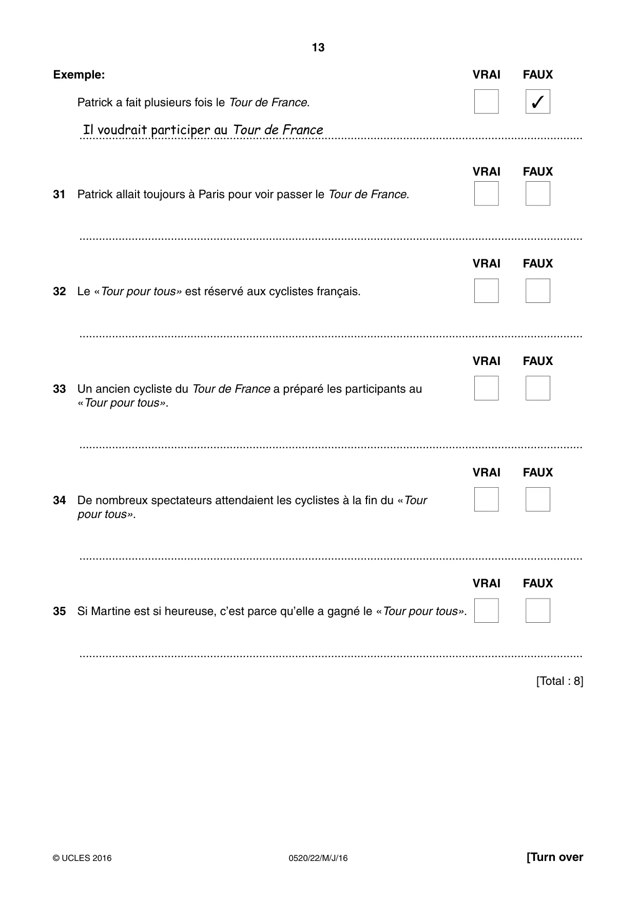 Cambridge IGCSE French - Foreign Language 0520 2016 May/June Paper 2 · Variant 2 question paper, page 13 of 16