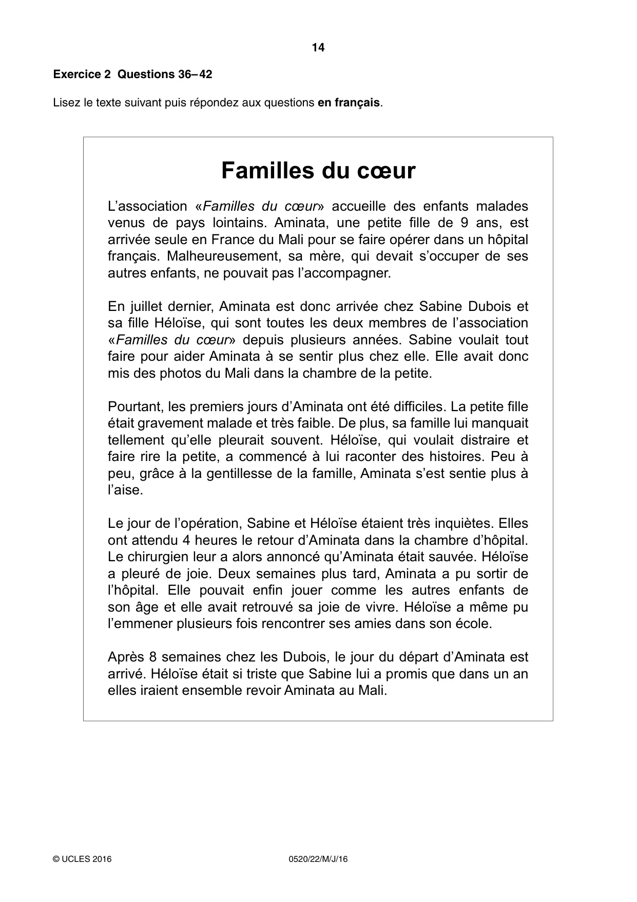 Cambridge IGCSE French - Foreign Language 0520 2016 May/June Paper 2 · Variant 2 question paper, page 14 of 16