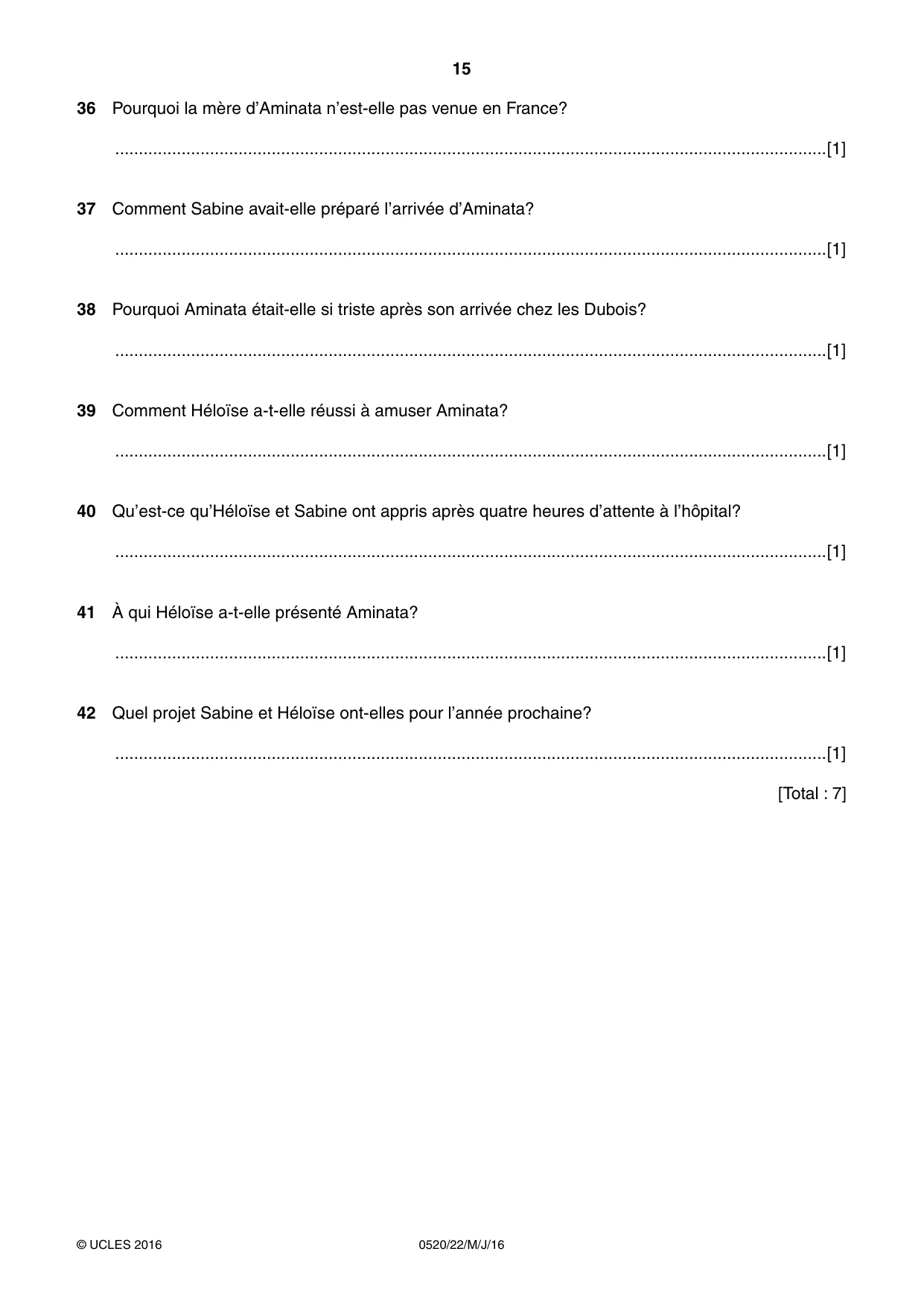 Cambridge IGCSE French - Foreign Language 0520 2016 May/June Paper 2 · Variant 2 question paper, page 15 of 16