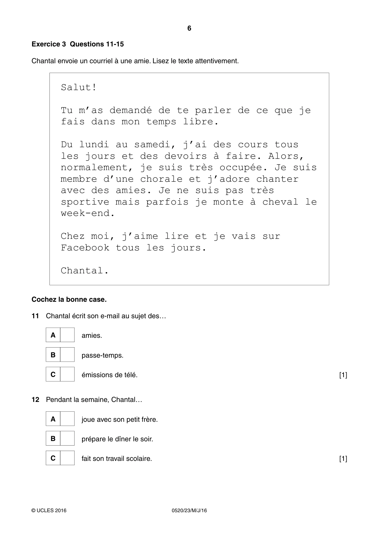 Cambridge IGCSE French - Foreign Language 0520 2016 May/June Paper 2 · Variant 3 question paper, page 6 of 16