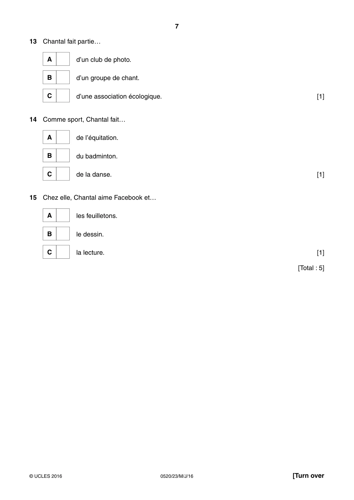 Cambridge IGCSE French - Foreign Language 0520 2016 May/June Paper 2 · Variant 3 question paper, page 7 of 16