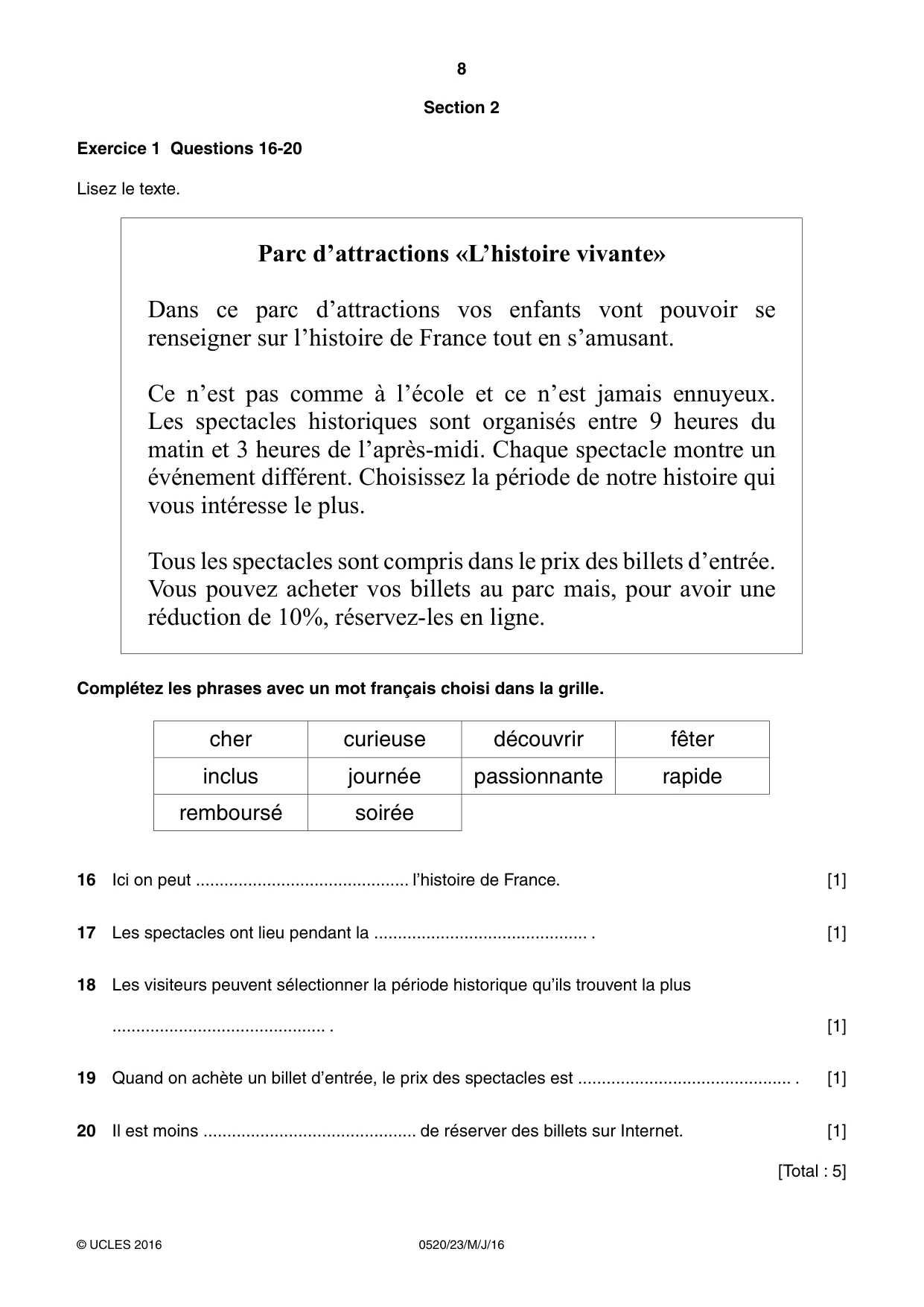 Cambridge IGCSE French - Foreign Language 0520 2016 May/June Paper 2 · Variant 3 question paper, page 8 of 16
