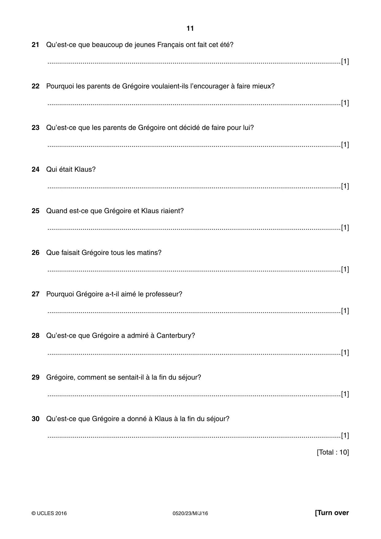 Cambridge IGCSE French - Foreign Language 0520 2016 May/June Paper 2 · Variant 3 question paper, page 11 of 16