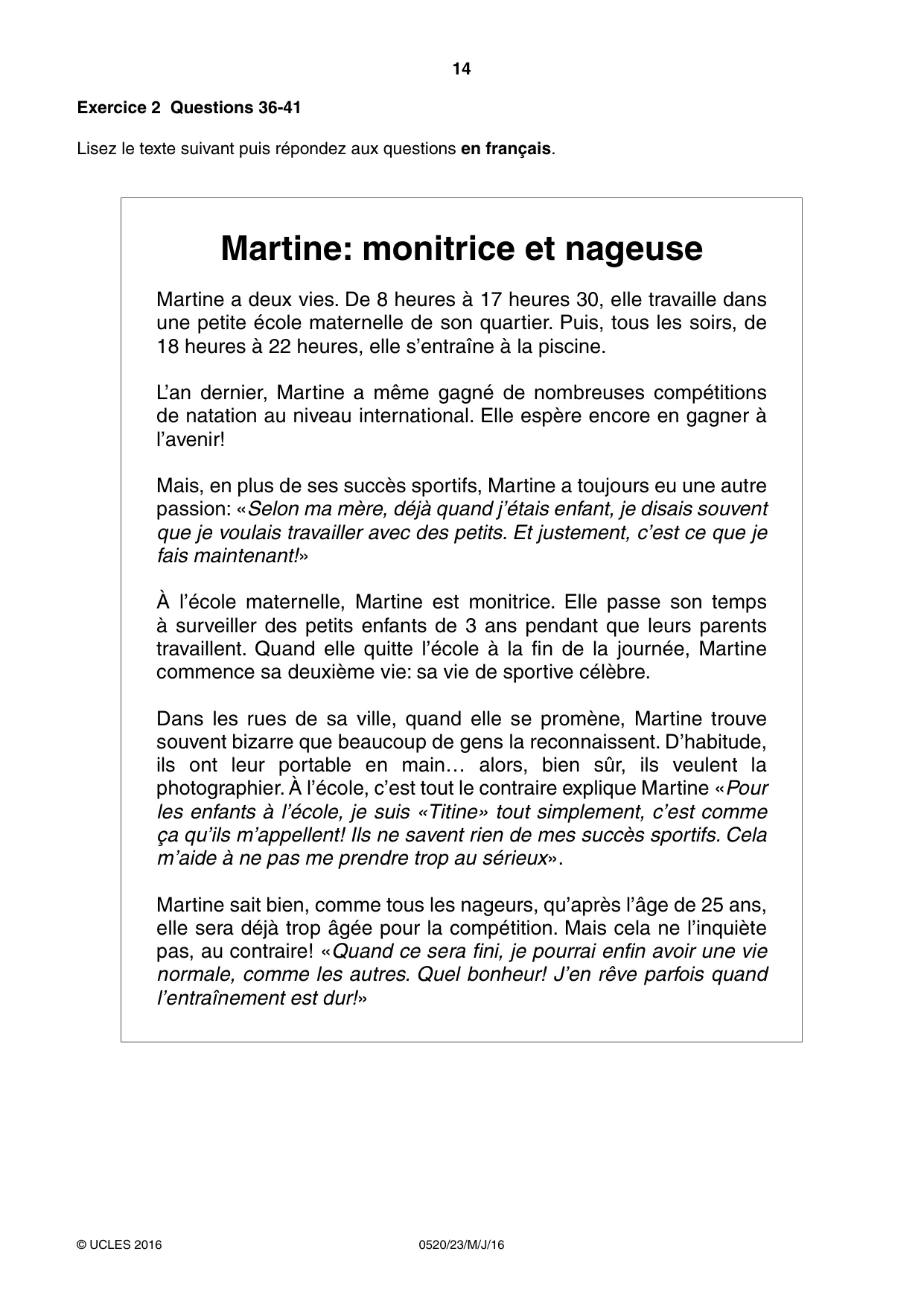 Cambridge IGCSE French - Foreign Language 0520 2016 May/June Paper 2 · Variant 3 question paper, page 14 of 16