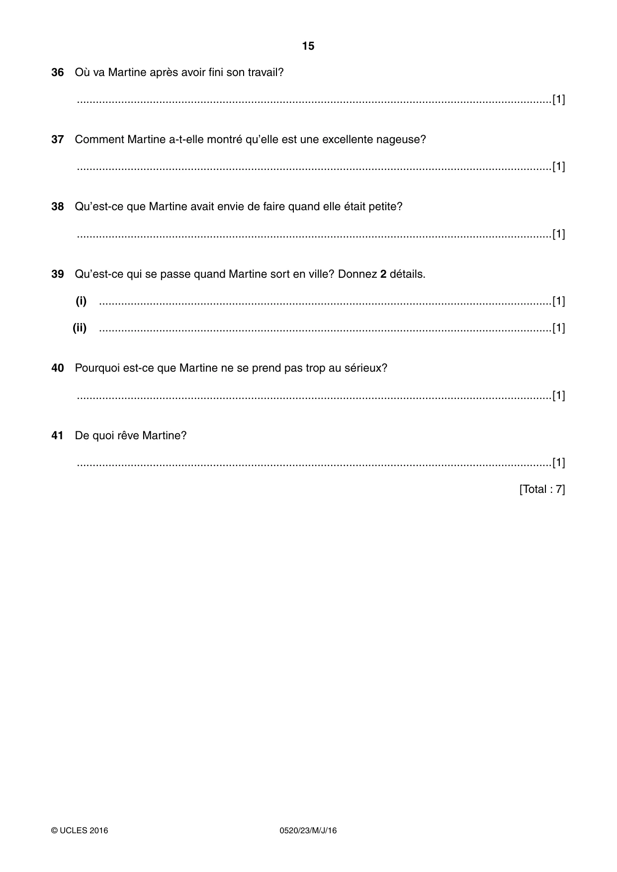 Cambridge IGCSE French - Foreign Language 0520 2016 May/June Paper 2 · Variant 3 question paper, page 15 of 16