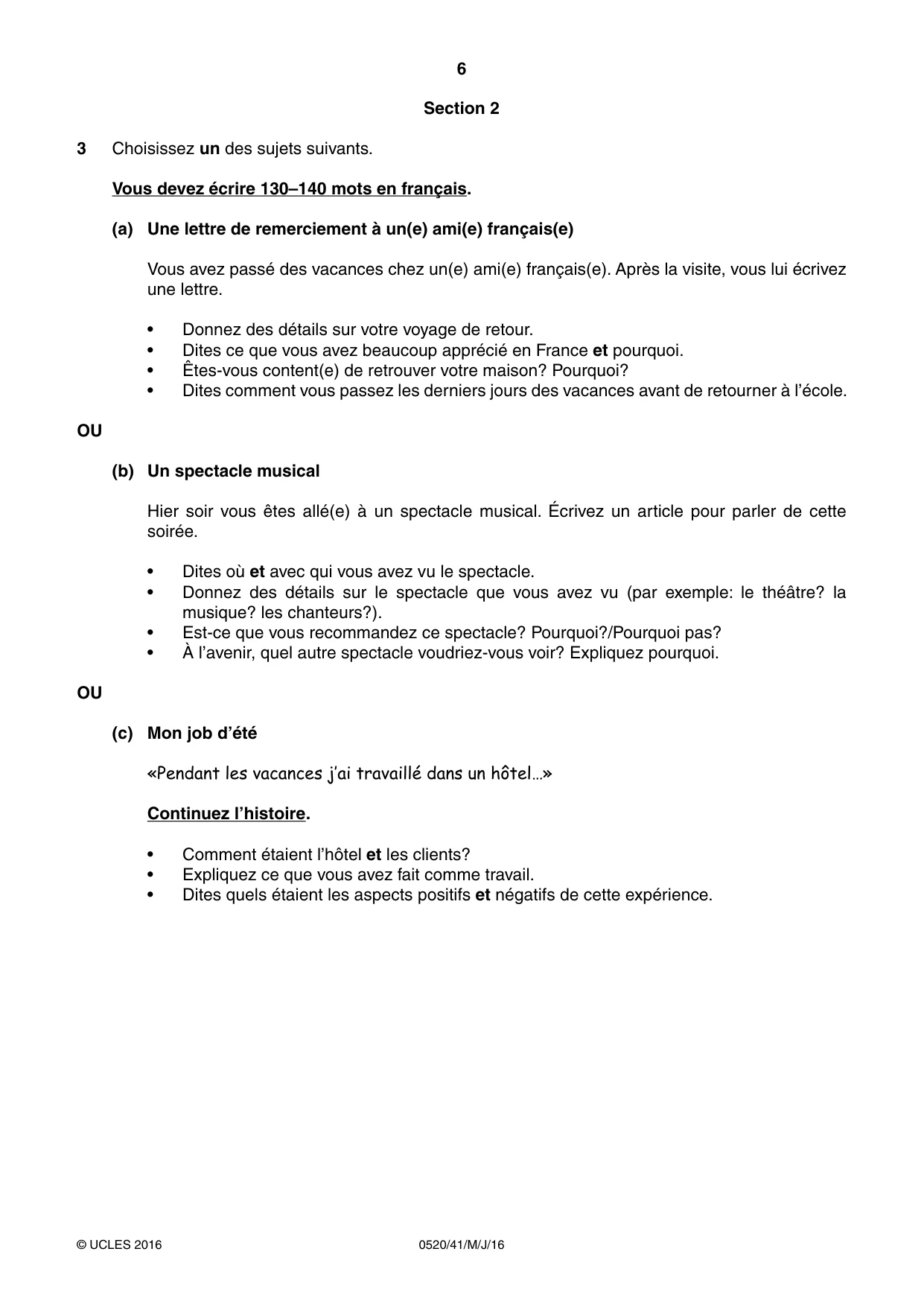 Cambridge IGCSE French - Foreign Language 0520 2016 May/June Paper 4 · Variant 1 question paper, page 6 of 8
