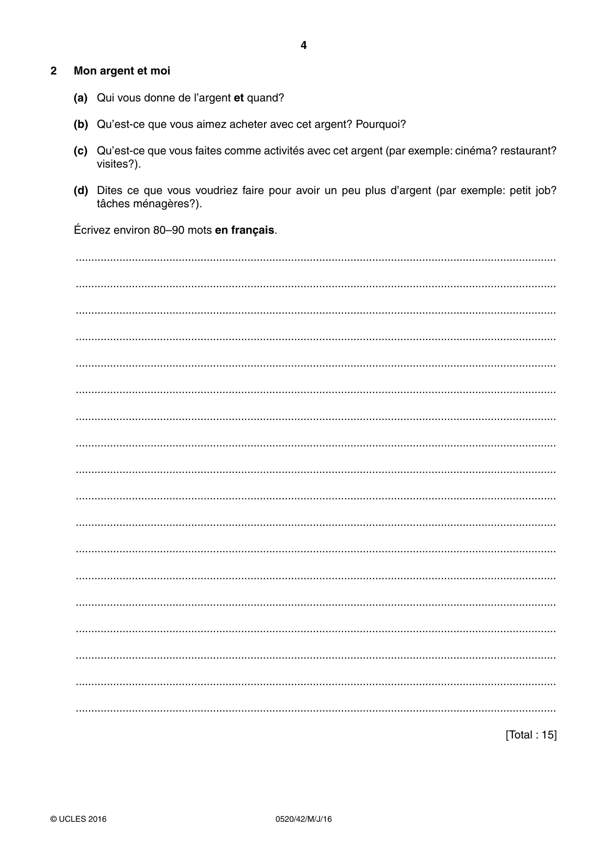 Cambridge IGCSE French - Foreign Language 0520 2016 May/June Paper 4 · Variant 2 question paper, page 4 of 8