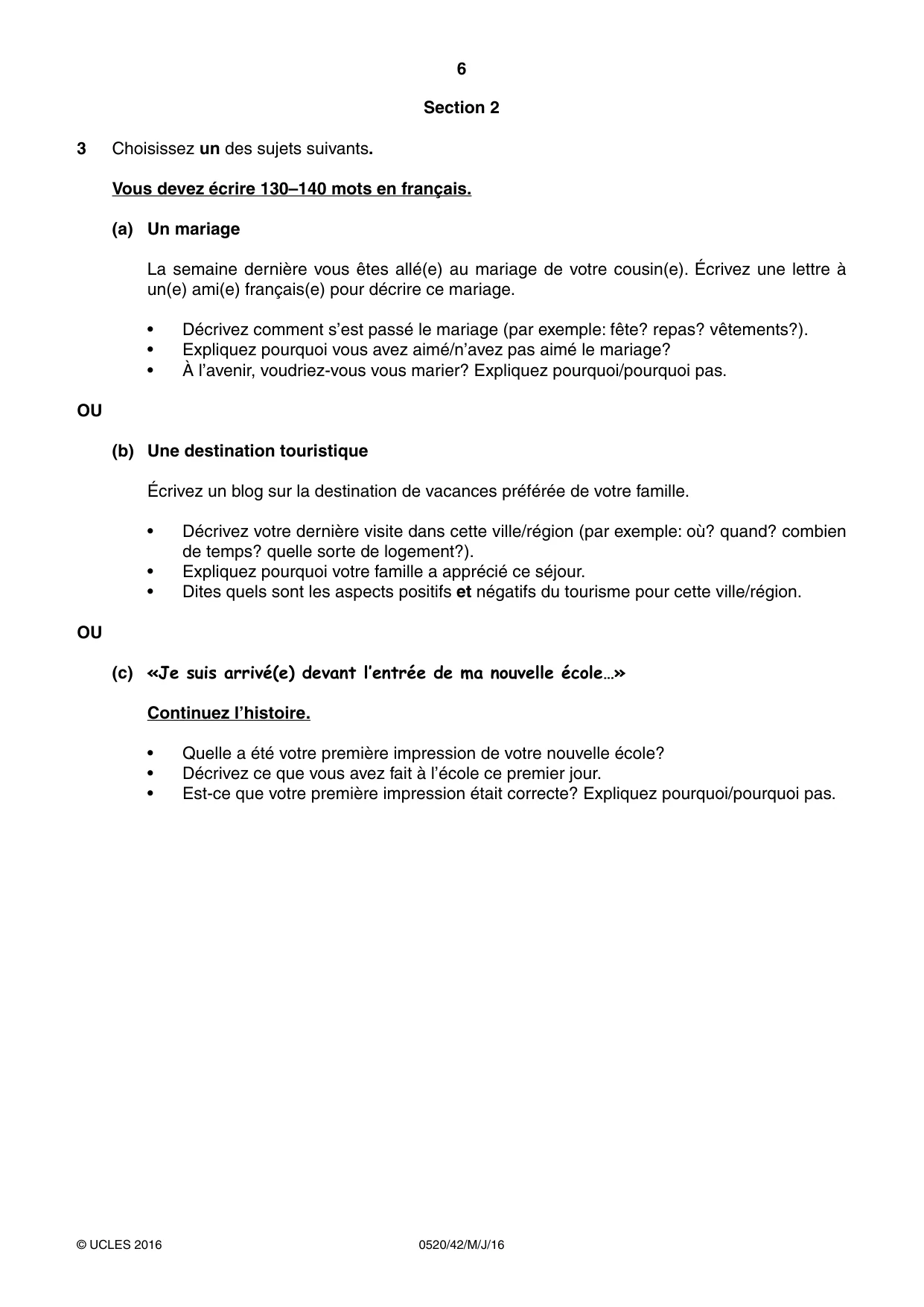Cambridge IGCSE French - Foreign Language 0520 2016 May/June Paper 4 · Variant 2 question paper, page 6 of 8