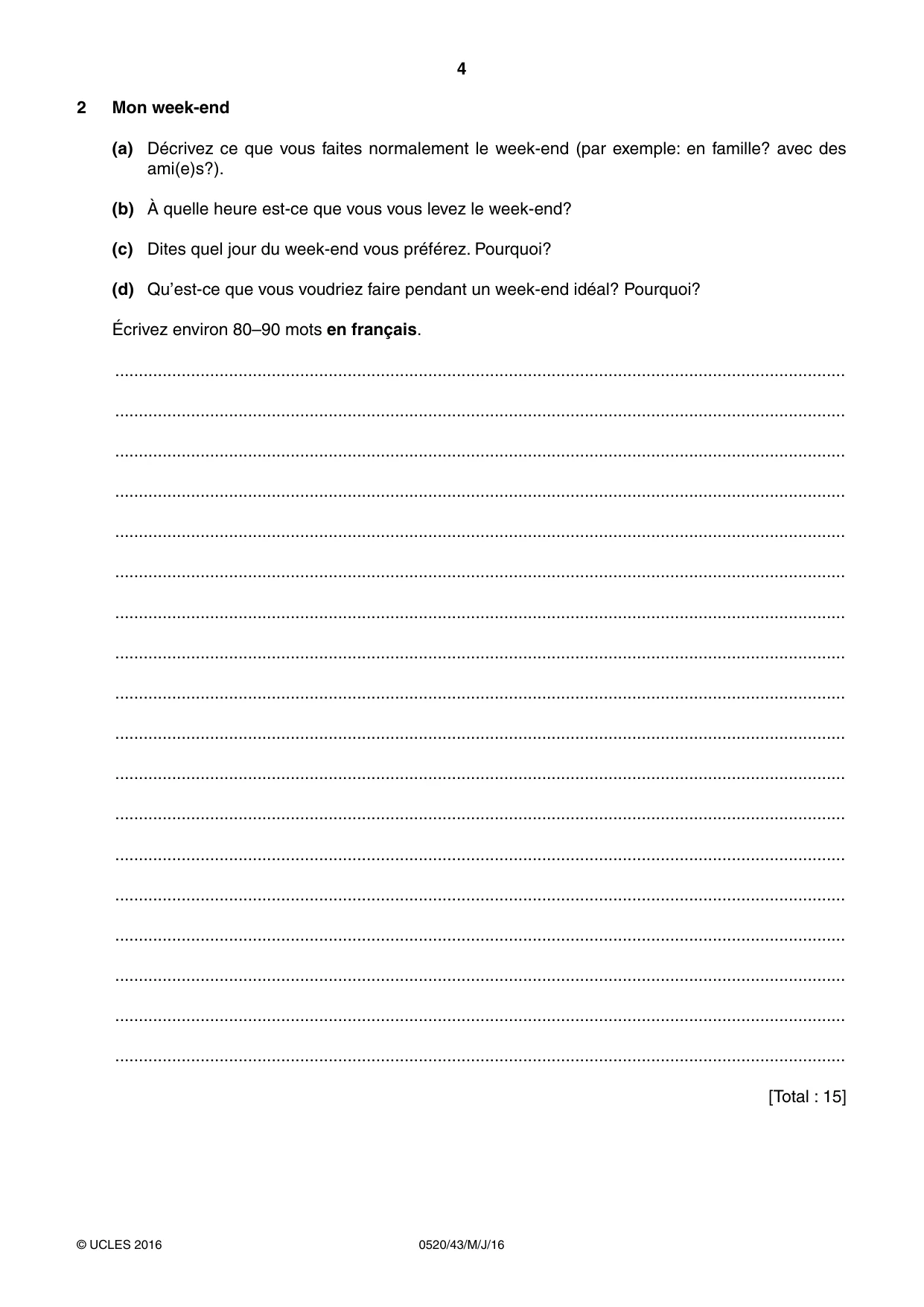 Cambridge IGCSE French - Foreign Language 0520 2016 May/June Paper 4 · Variant 3 question paper, page 4 of 8