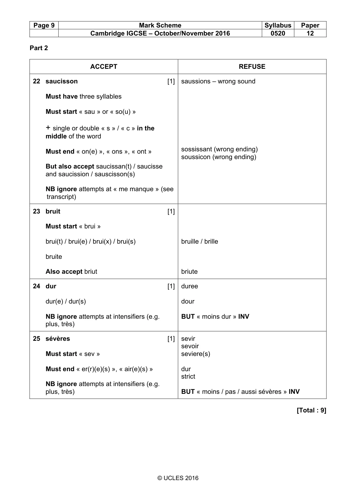 Mark scheme, page 9 of 12
