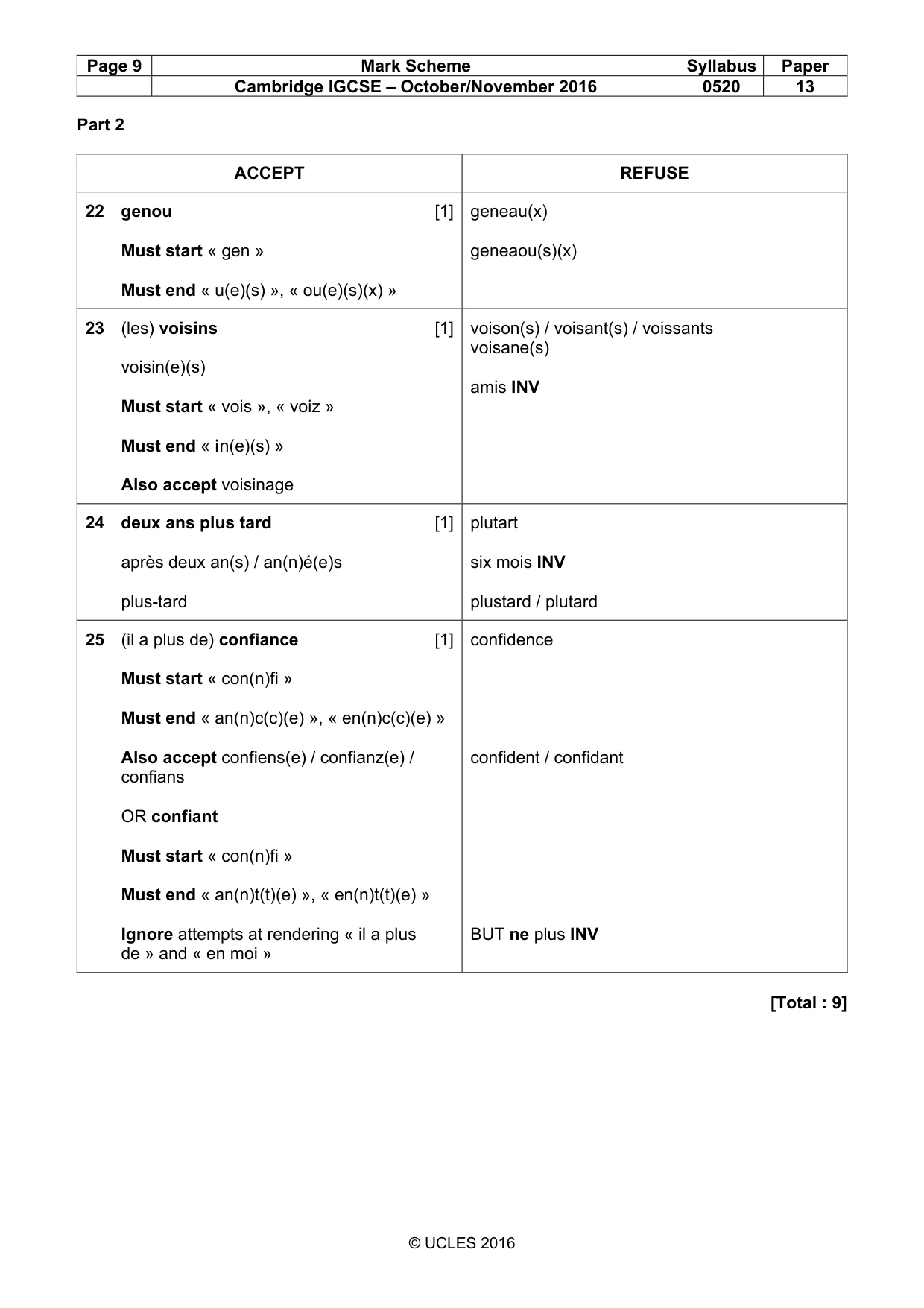 Mark scheme, page 9 of 12